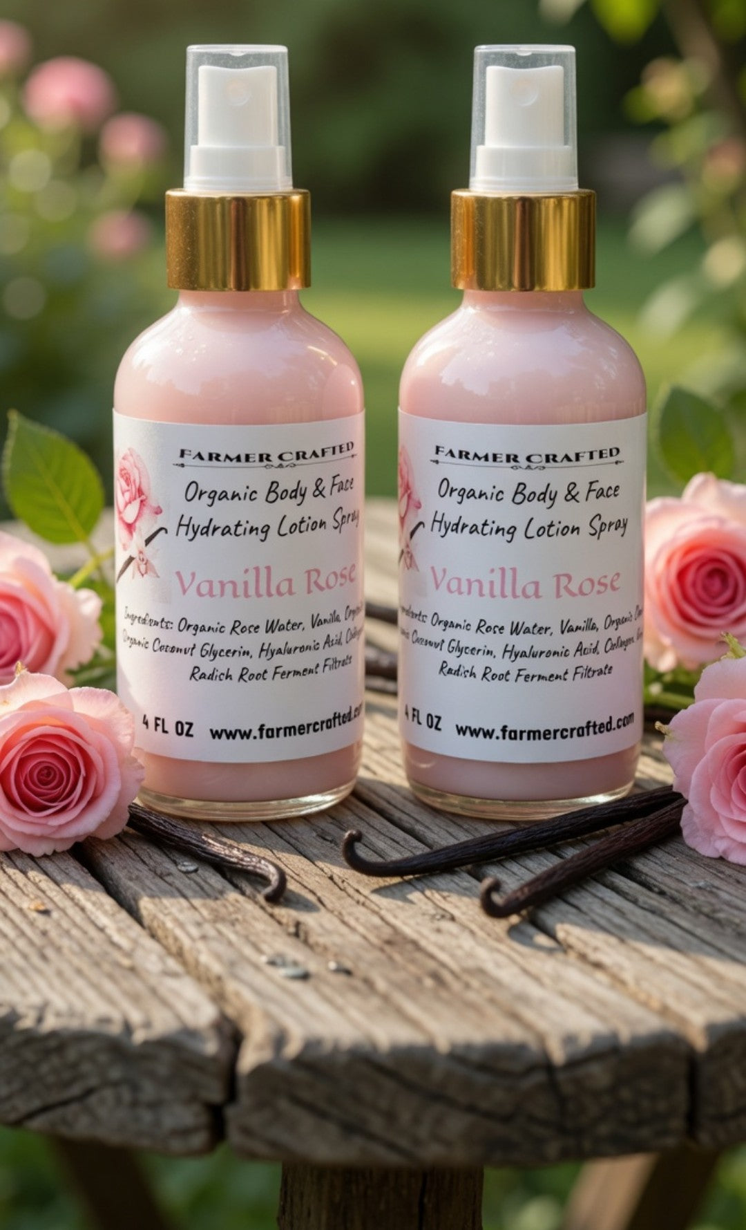 Vanilla Rose Lotion Spray - Organic and Hydrating for face & body