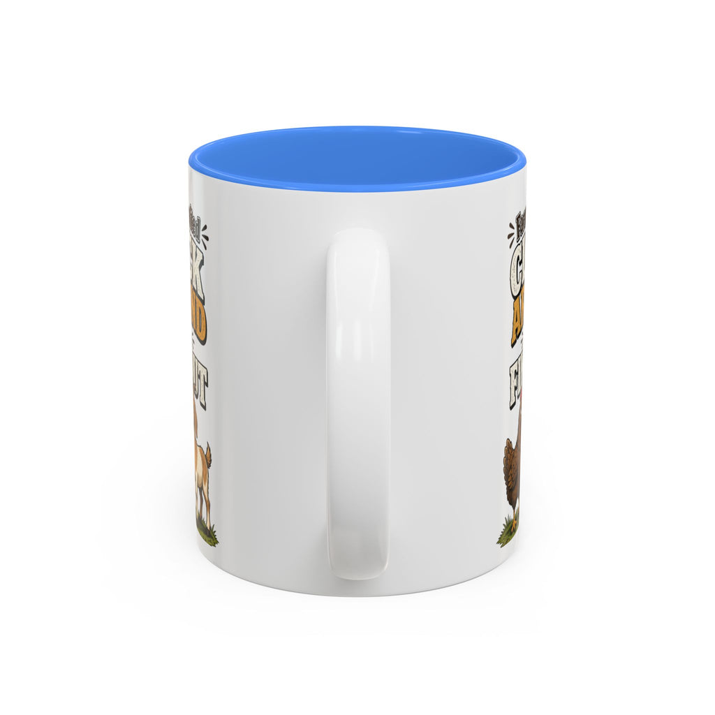 Farmer Crafted “Cluck Around and Find Out” Ceramic Accent Mug — Funny Chicken & Goat Farm Gift (11oz/15oz)