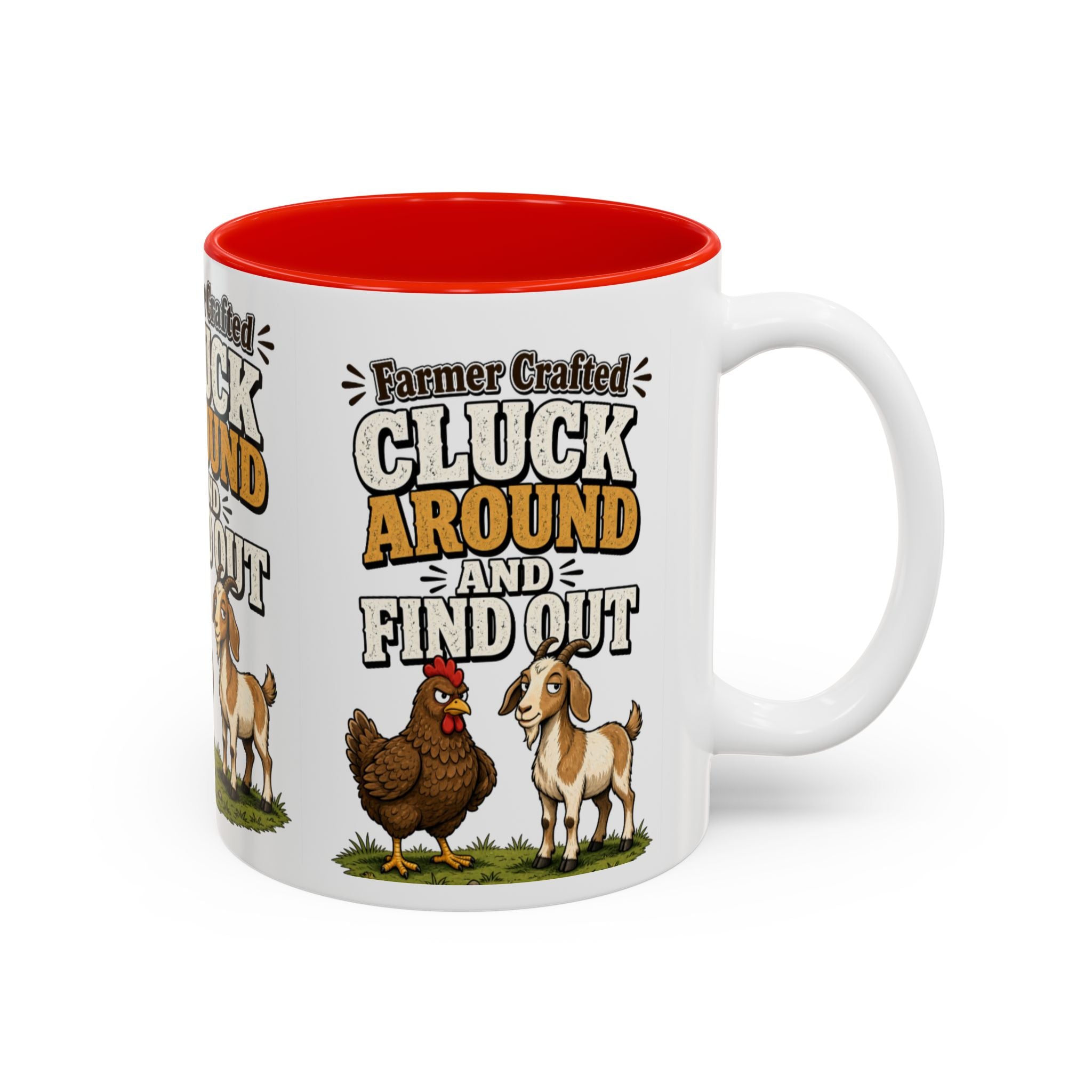 Farmer Crafted “Cluck Around and Find Out” Ceramic Accent Mug — Funny Chicken & Goat Farm Gift (11oz/15oz)