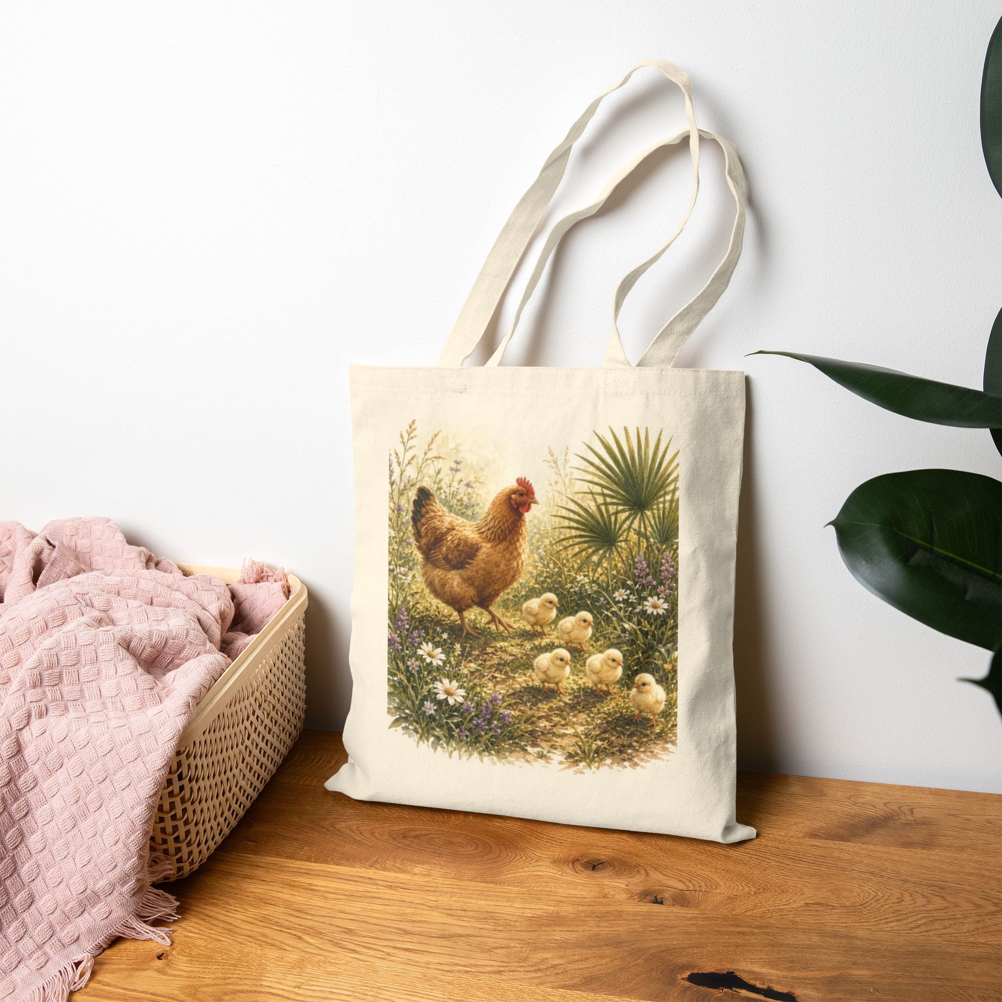 Farmer Crafted Chicken Tote Bag — Vintage Hen & Chicks Canvas Tote