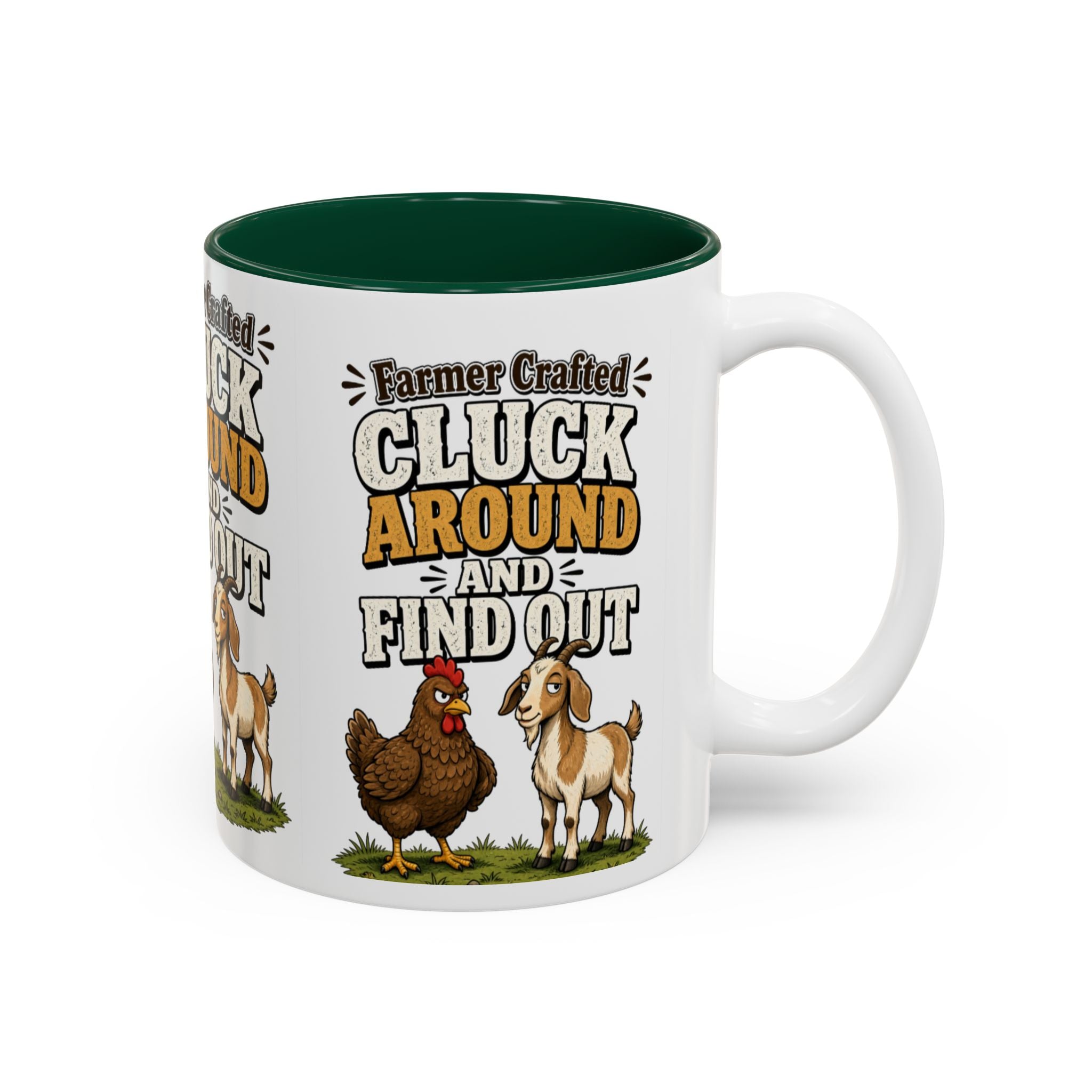 Farmer Crafted “Cluck Around and Find Out” Ceramic Accent Mug — Funny Chicken & Goat Farm Gift (11oz/15oz)