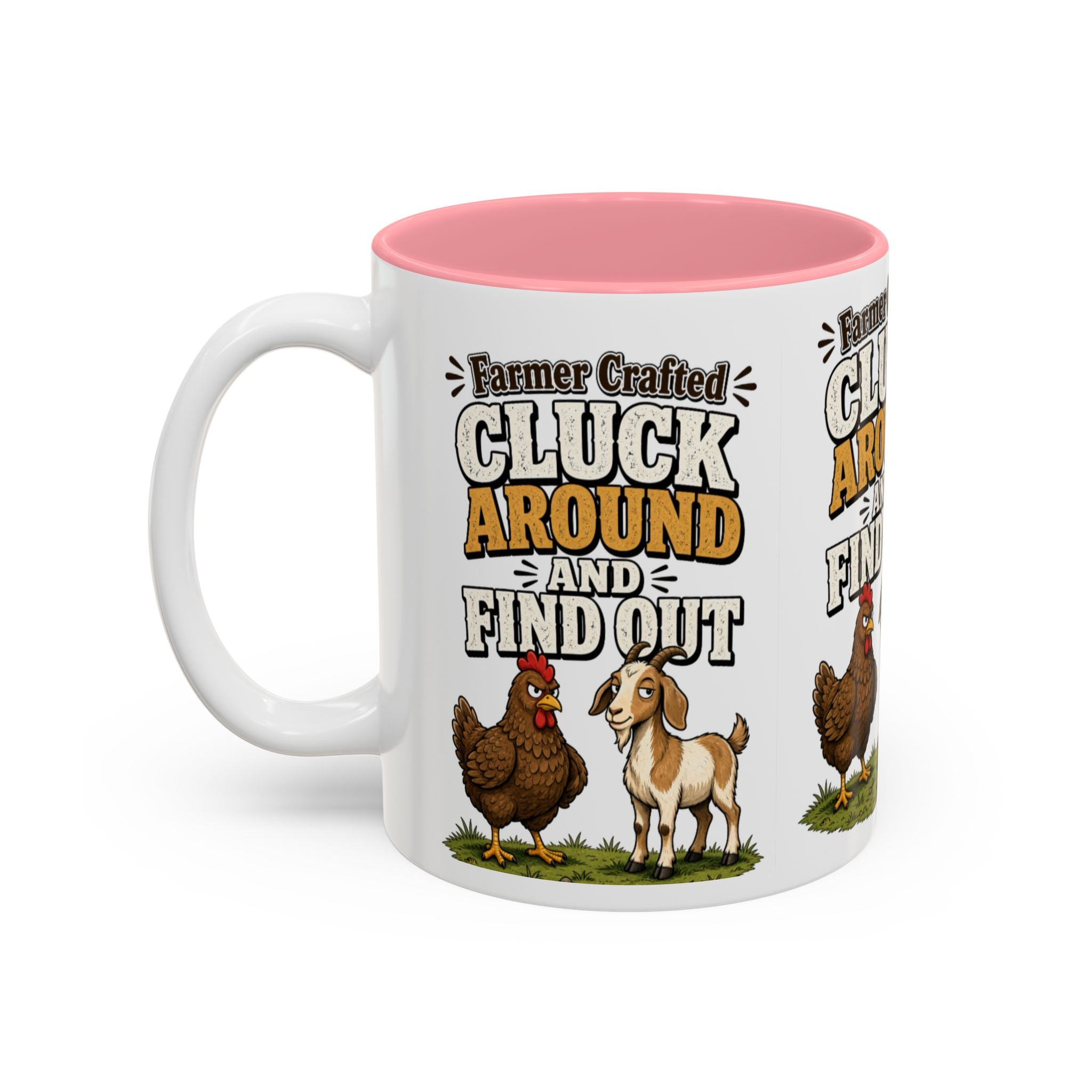 Farmer Crafted “Cluck Around and Find Out” Ceramic Accent Mug — Funny Chicken & Goat Farm Gift (11oz/15oz)