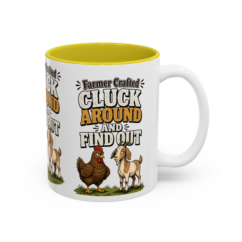 Farmer Crafted “Cluck Around and Find Out” Ceramic Accent Mug — Funny Chicken & Goat Farm Gift (11oz/15oz)