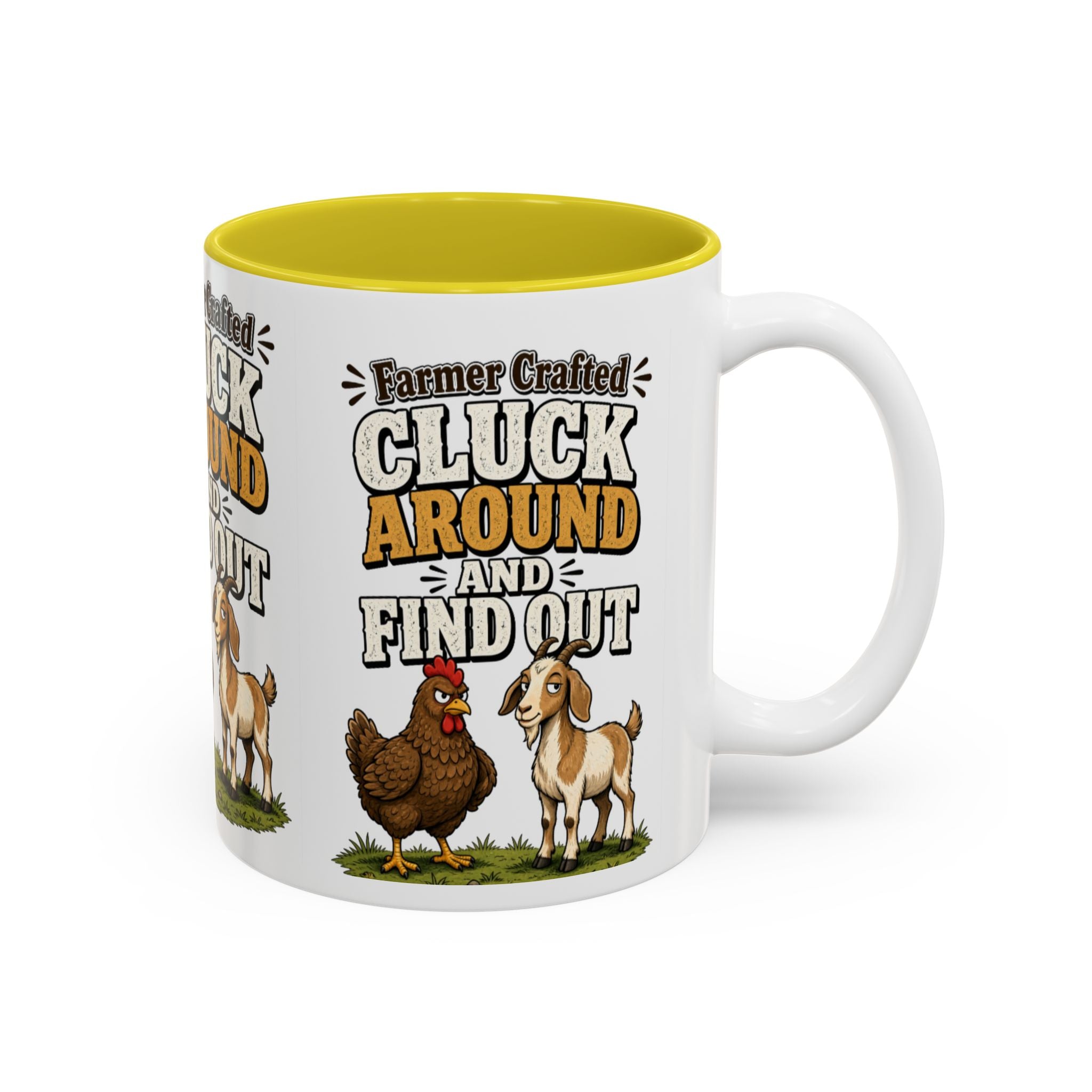 Farmer Crafted “Cluck Around and Find Out” Ceramic Accent Mug — Funny Chicken & Goat Farm Gift (11oz/15oz)