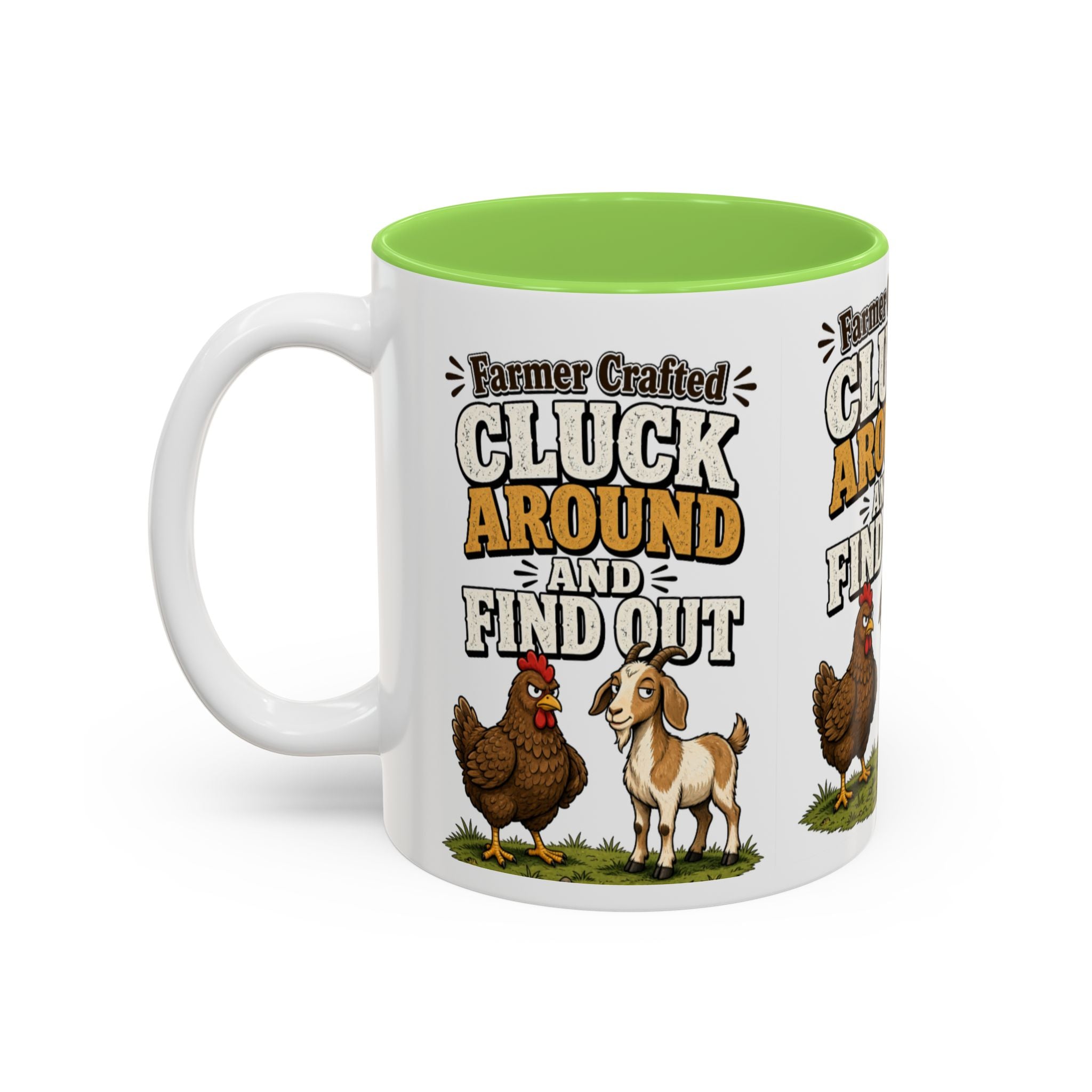 Farmer Crafted “Cluck Around and Find Out” Ceramic Accent Mug — Funny Chicken & Goat Farm Gift (11oz/15oz)