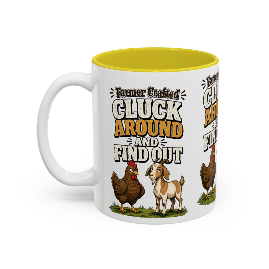 Farmer Crafted “Cluck Around and Find Out” Ceramic Accent Mug — Funny Chicken & Goat Farm Gift (11oz/15oz)