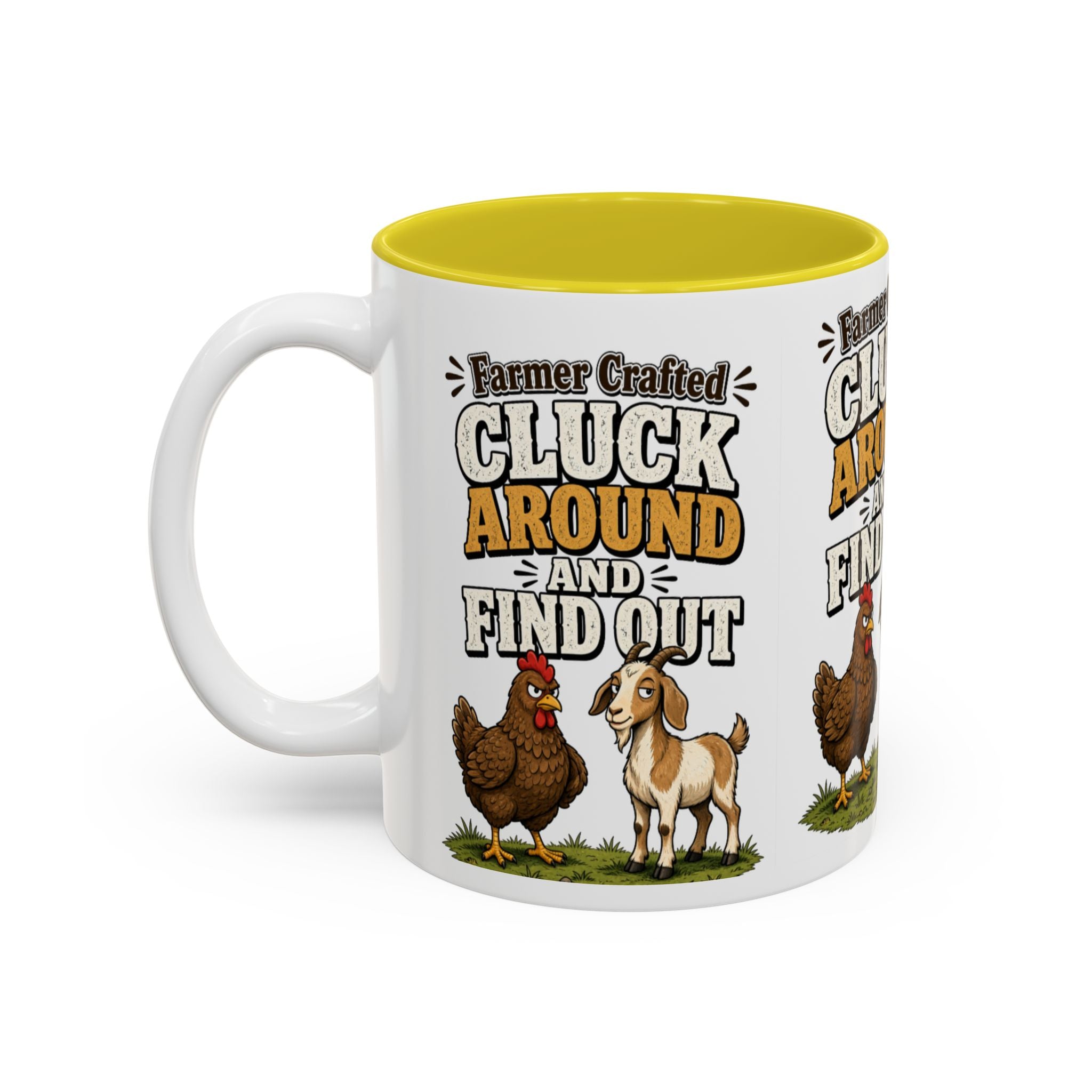 Farmer Crafted “Cluck Around and Find Out” Ceramic Accent Mug — Funny Chicken & Goat Farm Gift (11oz/15oz)