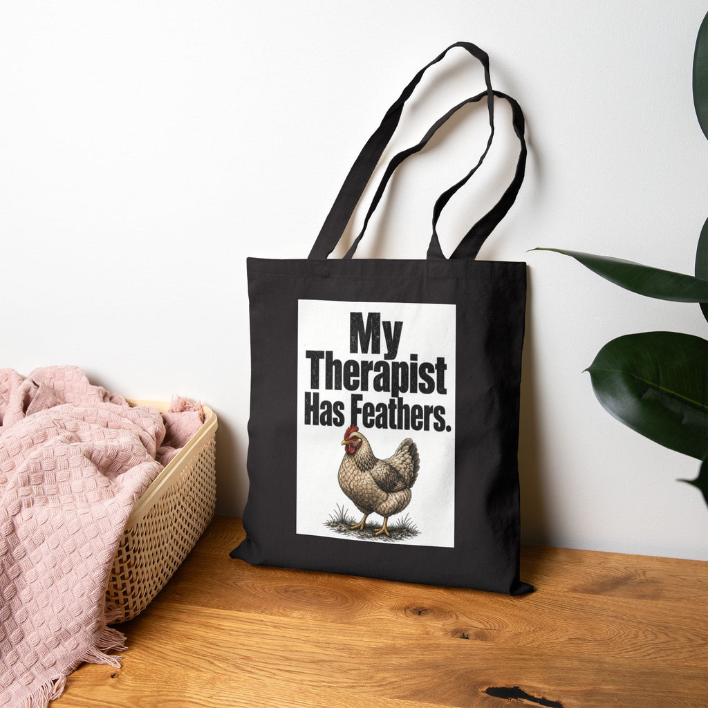 My Therapist Has Feathers Cotton Canvas Tote — Funny Chicken Farmer Market Bag