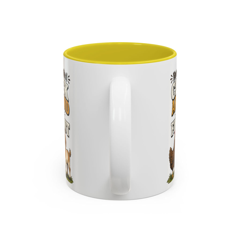 Farmer Crafted “Cluck Around and Find Out” Ceramic Accent Mug — Funny Chicken & Goat Farm Gift (11oz/15oz)