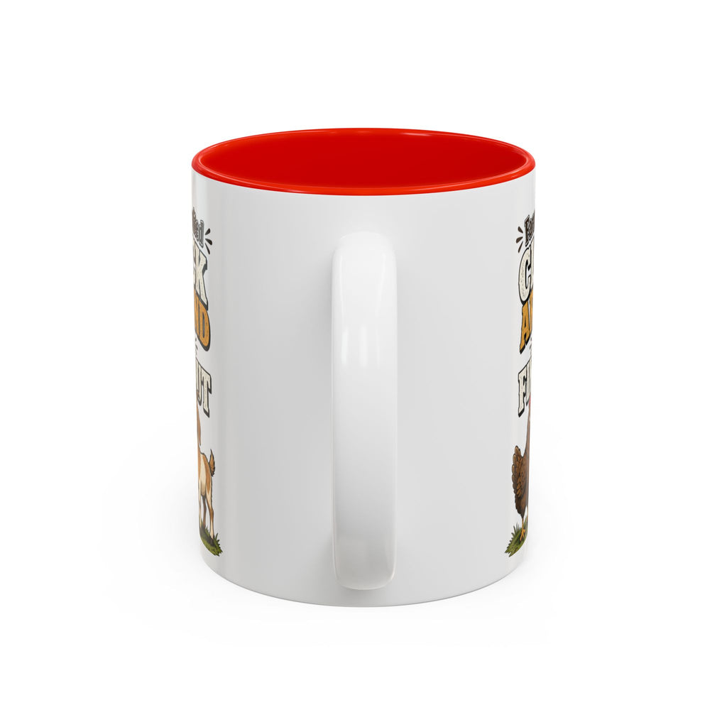 Farmer Crafted “Cluck Around and Find Out” Ceramic Accent Mug — Funny Chicken & Goat Farm Gift (11oz/15oz)