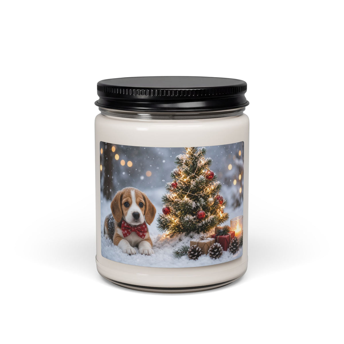 Holiday Puppy Christmas Candle — 9oz Scented Soy Jar