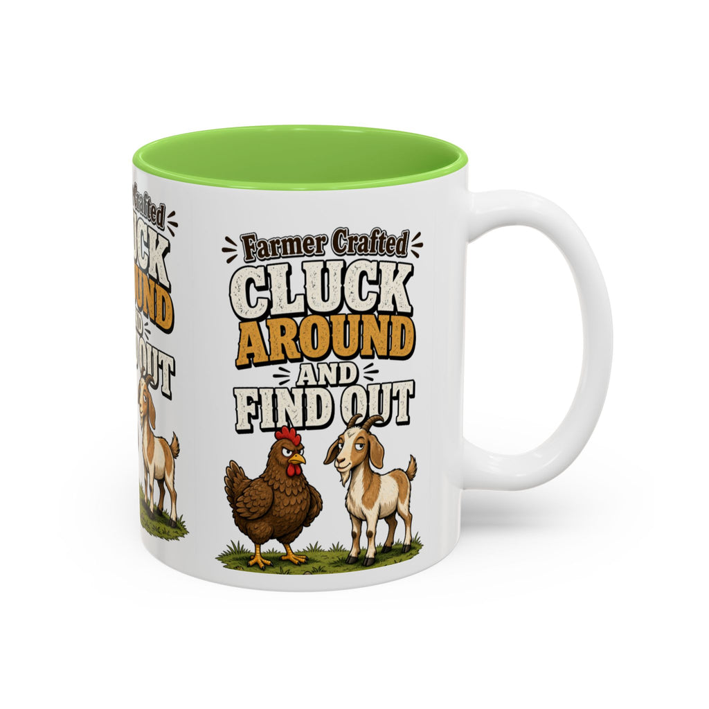 Farmer Crafted “Cluck Around and Find Out” Ceramic Accent Mug — Funny Chicken & Goat Farm Gift (11oz/15oz)