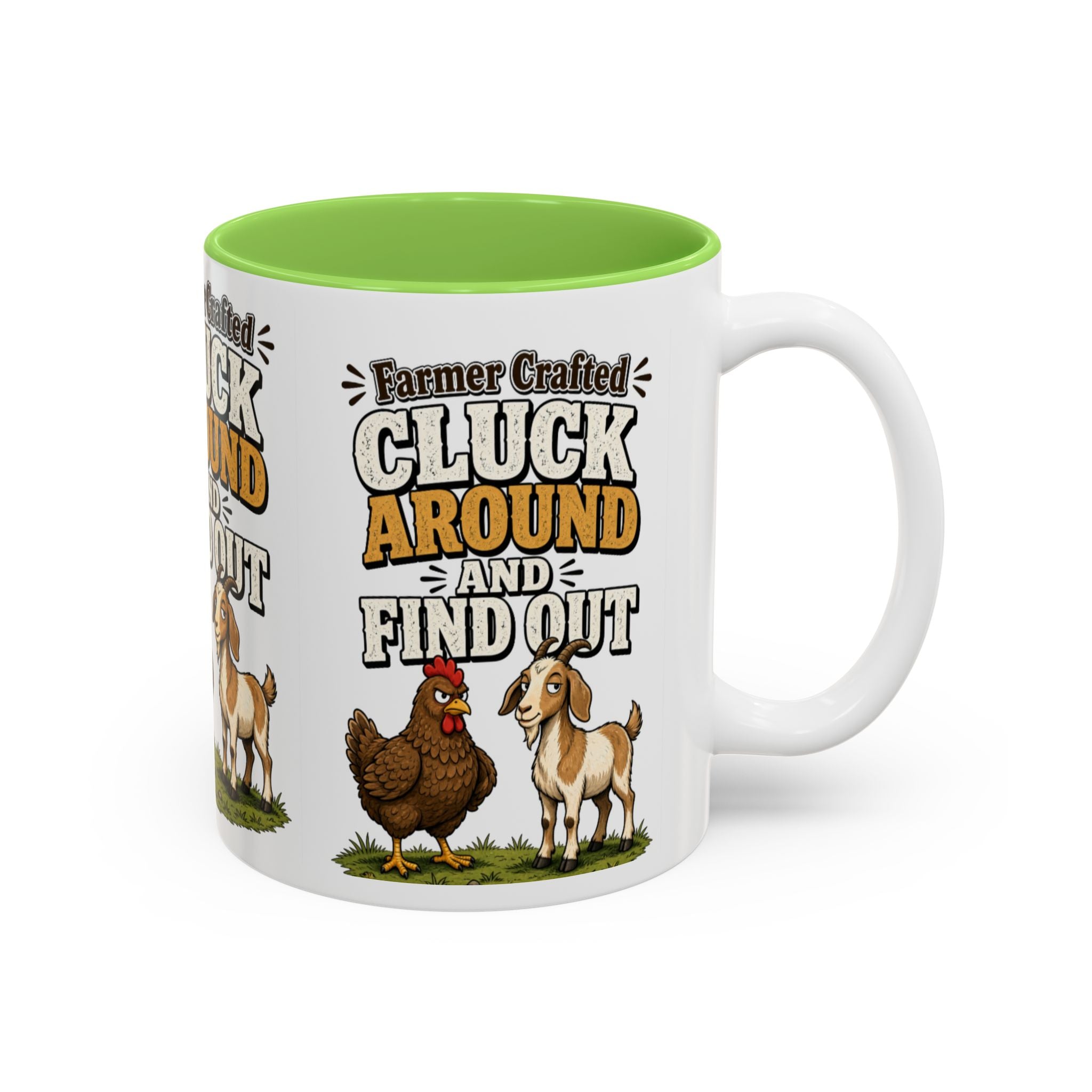 Farmer Crafted “Cluck Around and Find Out” Ceramic Accent Mug — Funny Chicken & Goat Farm Gift (11oz/15oz)