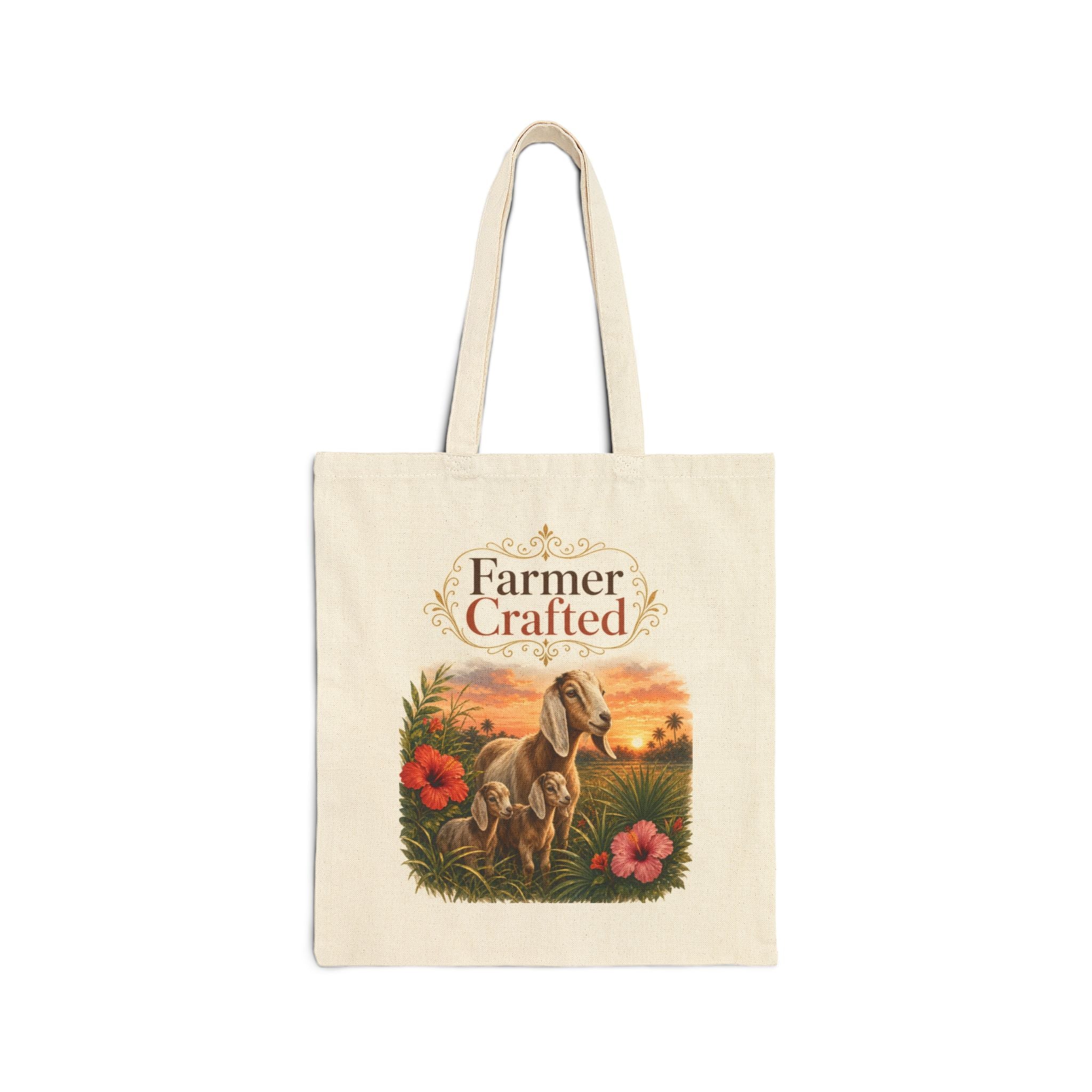 Farmer Crafted Canvas Tote Bag — Rustic Goat Farm Sunset Market Bag