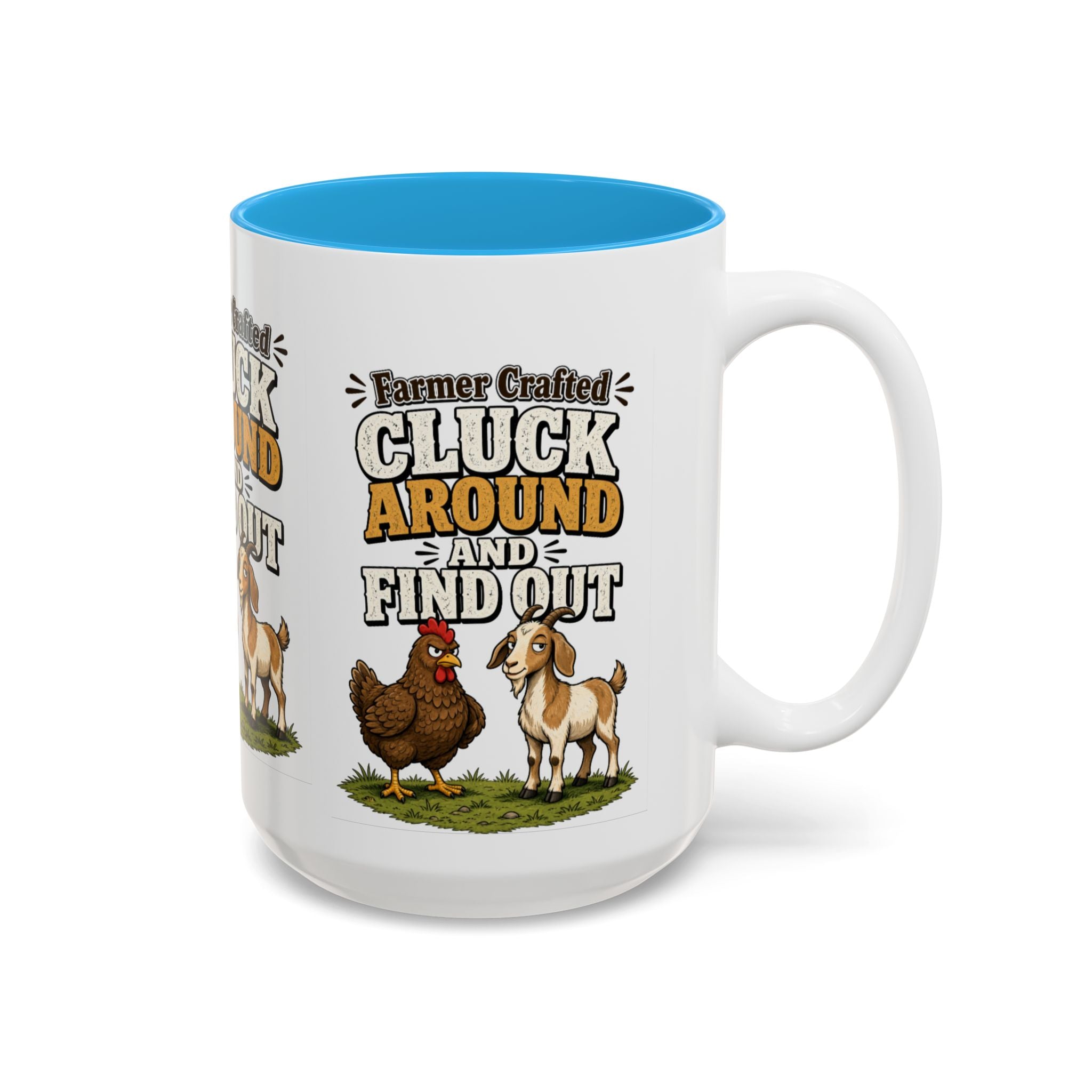Farmer Crafted “Cluck Around and Find Out” Ceramic Accent Mug — Funny Chicken & Goat Farm Gift (11oz/15oz)