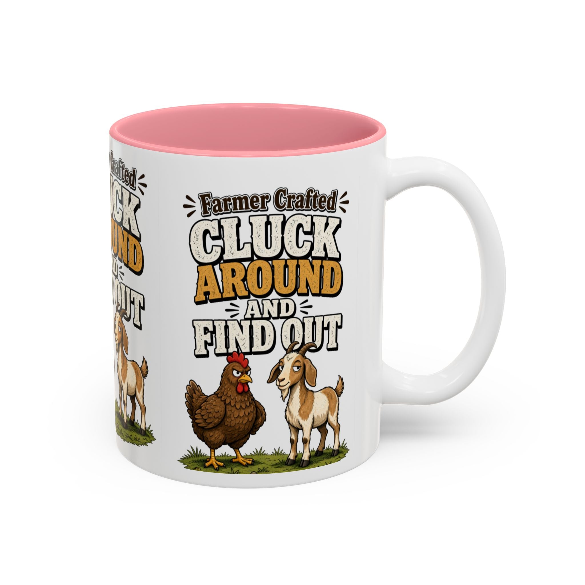 Farmer Crafted “Cluck Around and Find Out” Ceramic Accent Mug — Funny Chicken & Goat Farm Gift (11oz/15oz)