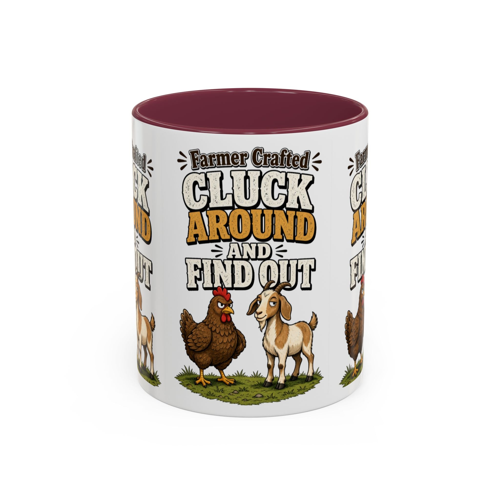 Farmer Crafted “Cluck Around and Find Out” Ceramic Accent Mug — Funny Chicken & Goat Farm Gift (11oz/15oz)