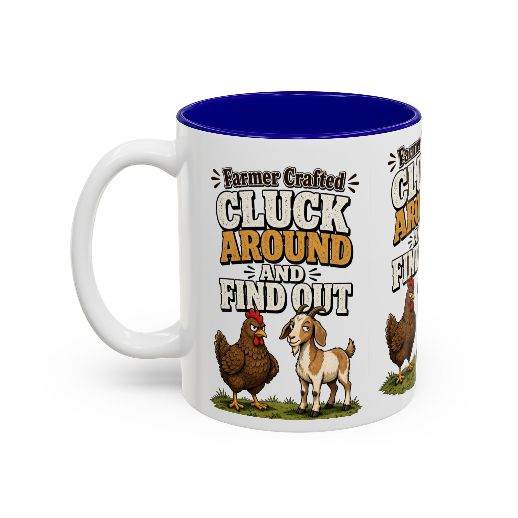 Farmer Crafted “Cluck Around and Find Out” Ceramic Accent Mug — Funny Chicken & Goat Farm Gift (11oz/15oz)