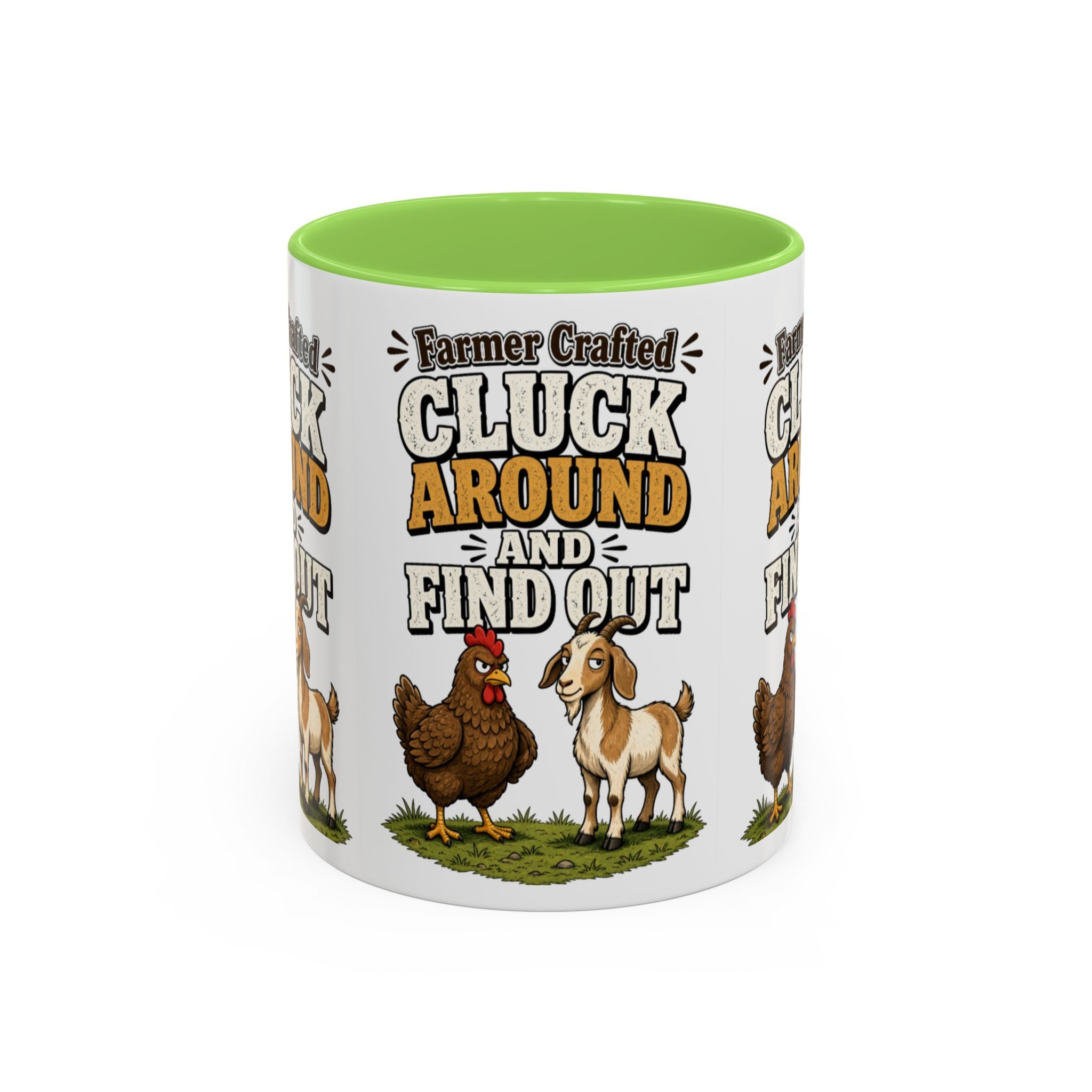 Farmer Crafted “Cluck Around and Find Out” Ceramic Accent Mug — Funny Chicken & Goat Farm Gift (11oz/15oz)