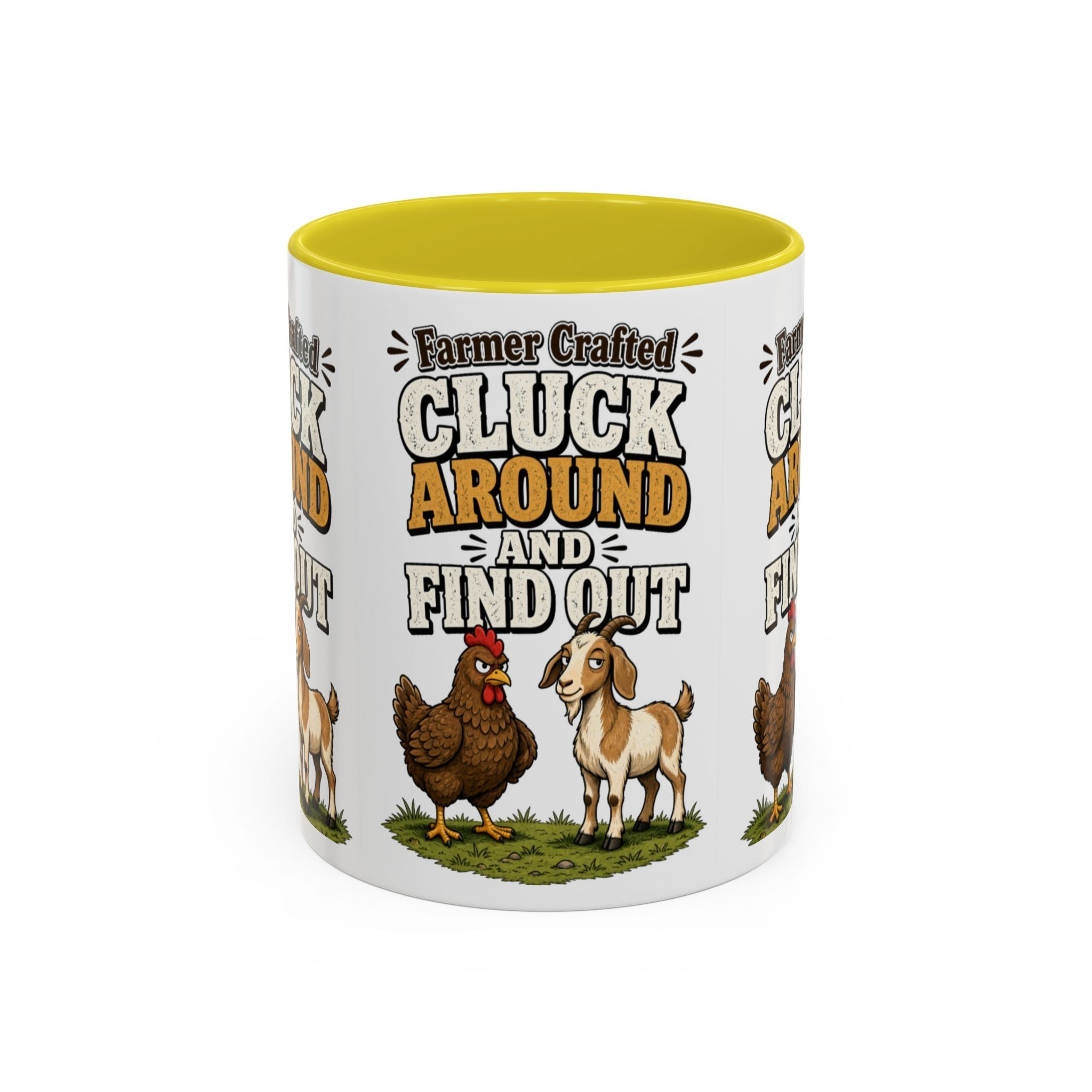Farmer Crafted “Cluck Around and Find Out” Ceramic Accent Mug — Funny Chicken & Goat Farm Gift (11oz/15oz)
