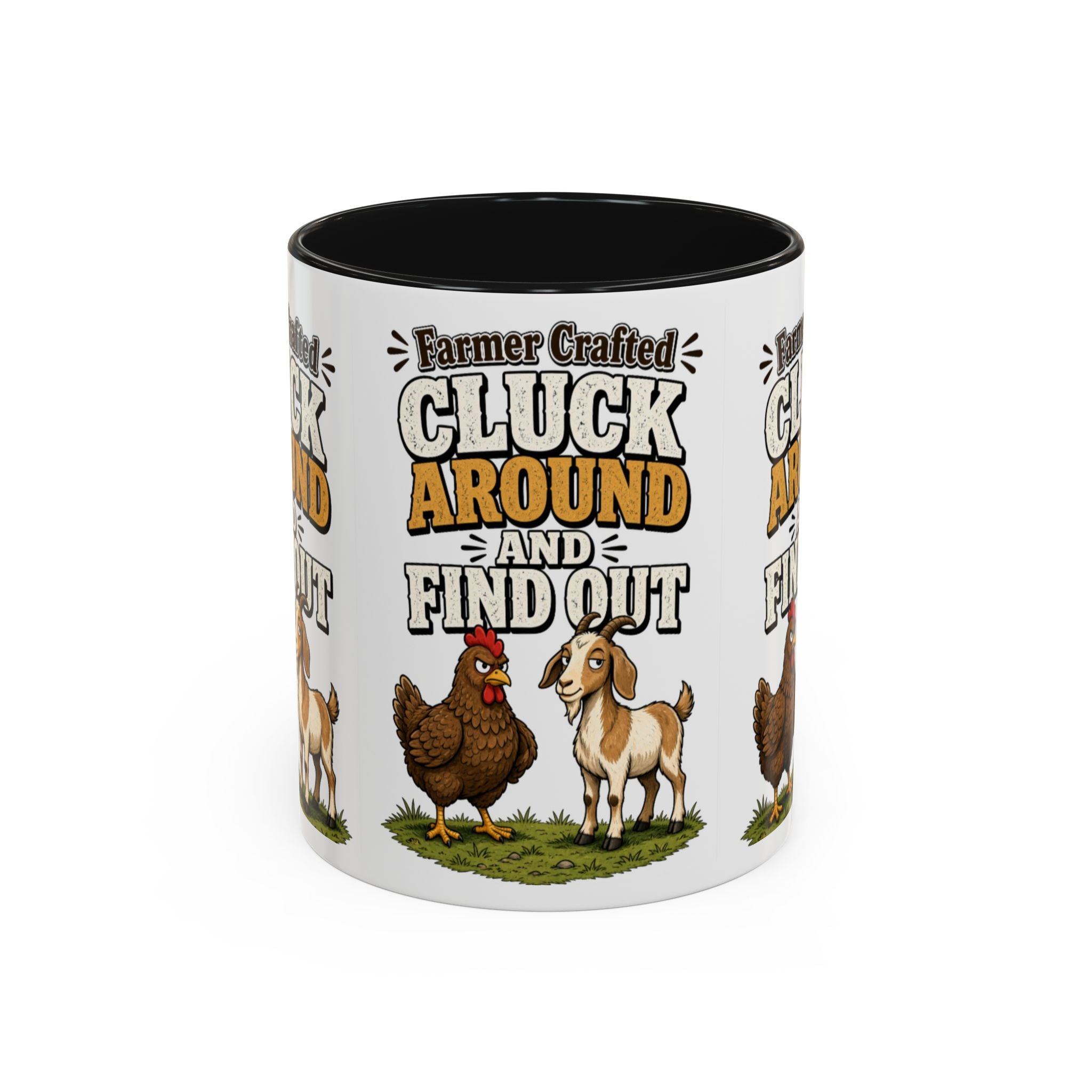Farmer Crafted “Cluck Around and Find Out” Ceramic Accent Mug — Funny Chicken & Goat Farm Gift (11oz/15oz)