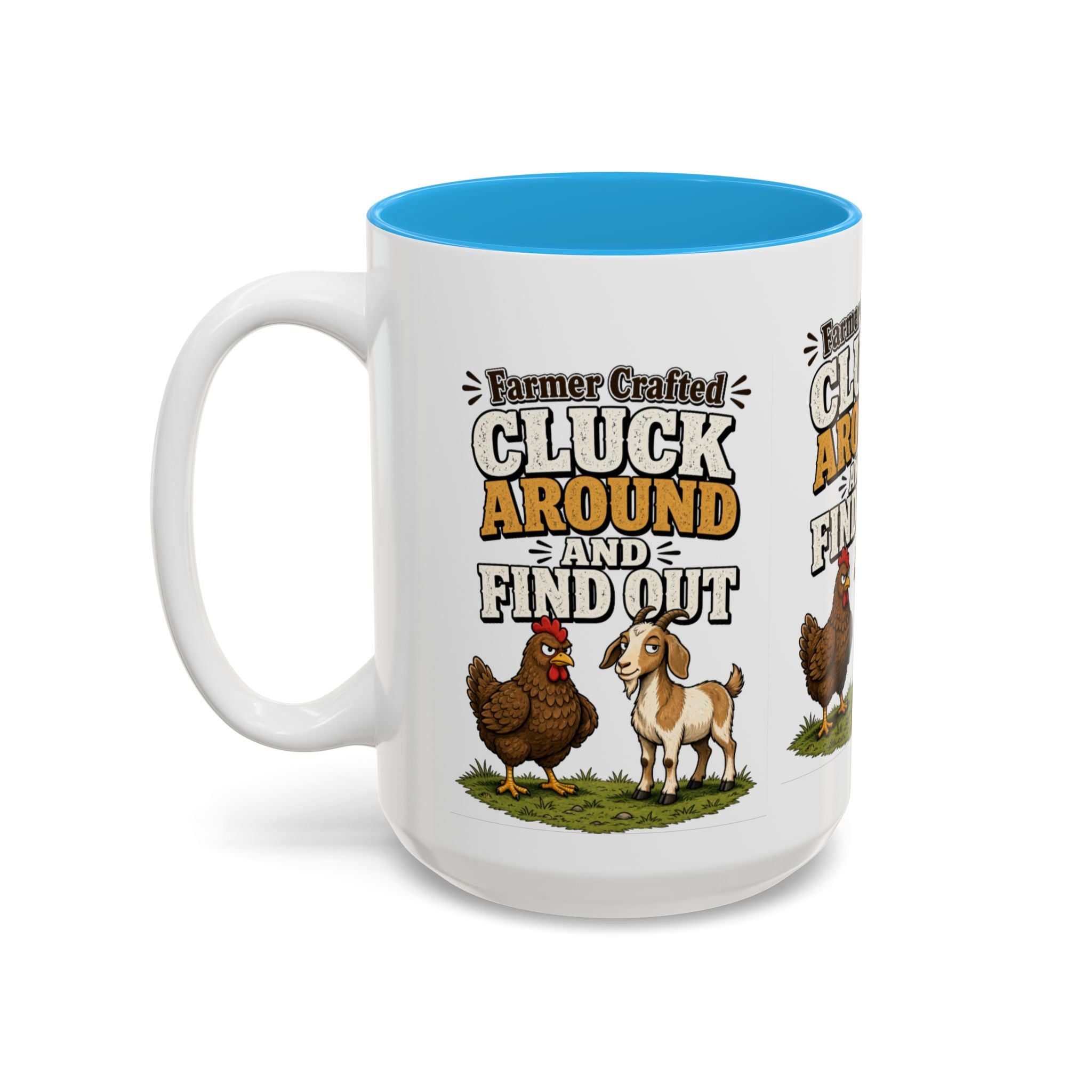 Farmer Crafted “Cluck Around and Find Out” Ceramic Accent Mug — Funny Chicken & Goat Farm Gift (11oz/15oz)