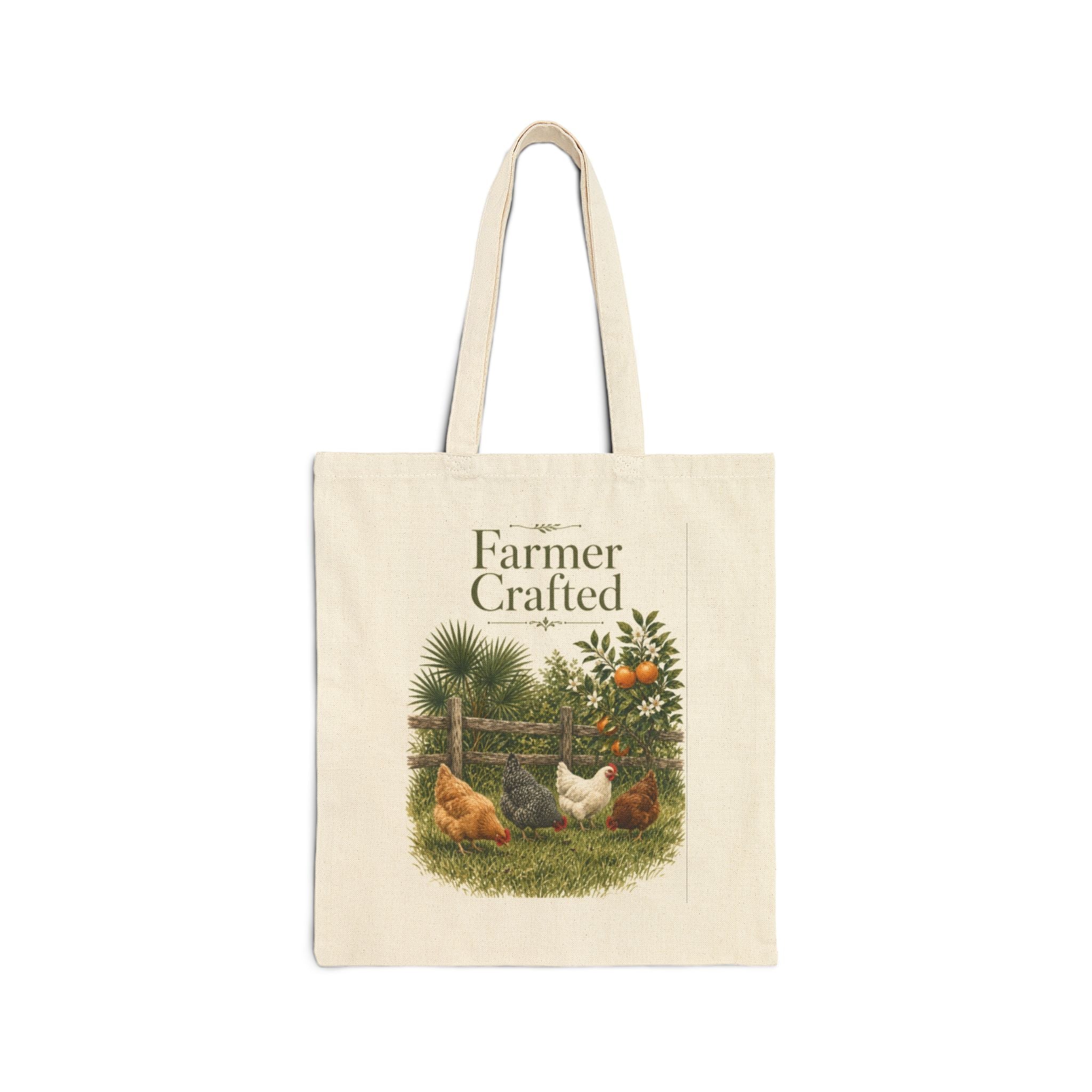 Farmer Crafted Canvas Tote — Rustic Farm Chickens & Orange Tree Market Bag