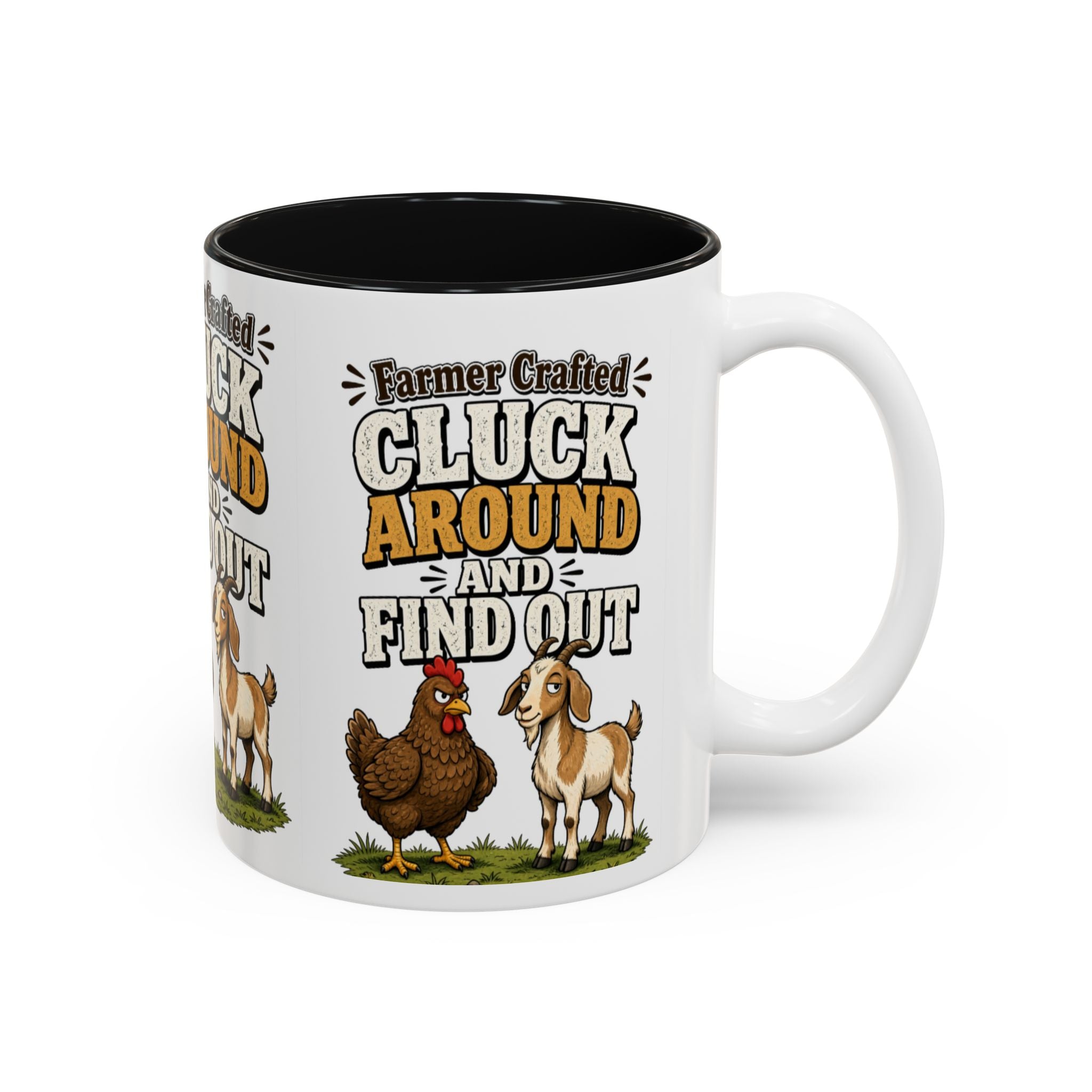 Farmer Crafted “Cluck Around and Find Out” Ceramic Accent Mug — Funny Chicken & Goat Farm Gift (11oz/15oz)