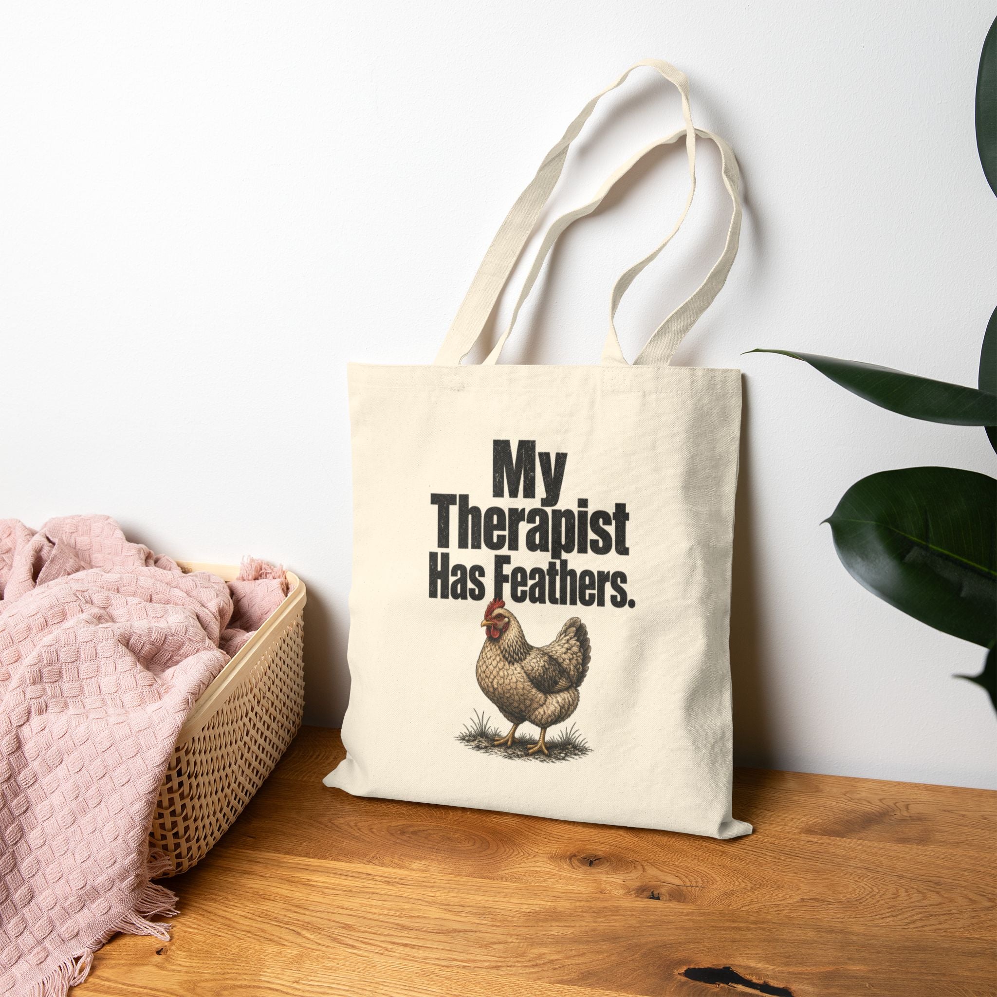 My Therapist Has Feathers Cotton Canvas Tote — Funny Chicken Farmer Market Bag