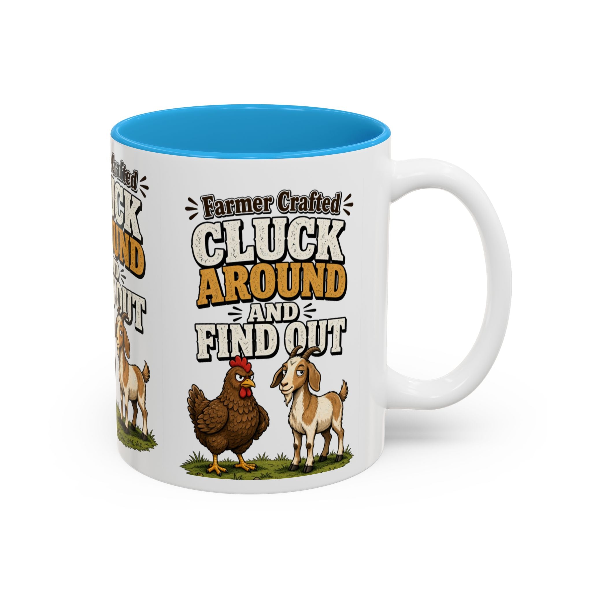 Farmer Crafted “Cluck Around and Find Out” Ceramic Accent Mug — Funny Chicken & Goat Farm Gift (11oz/15oz)