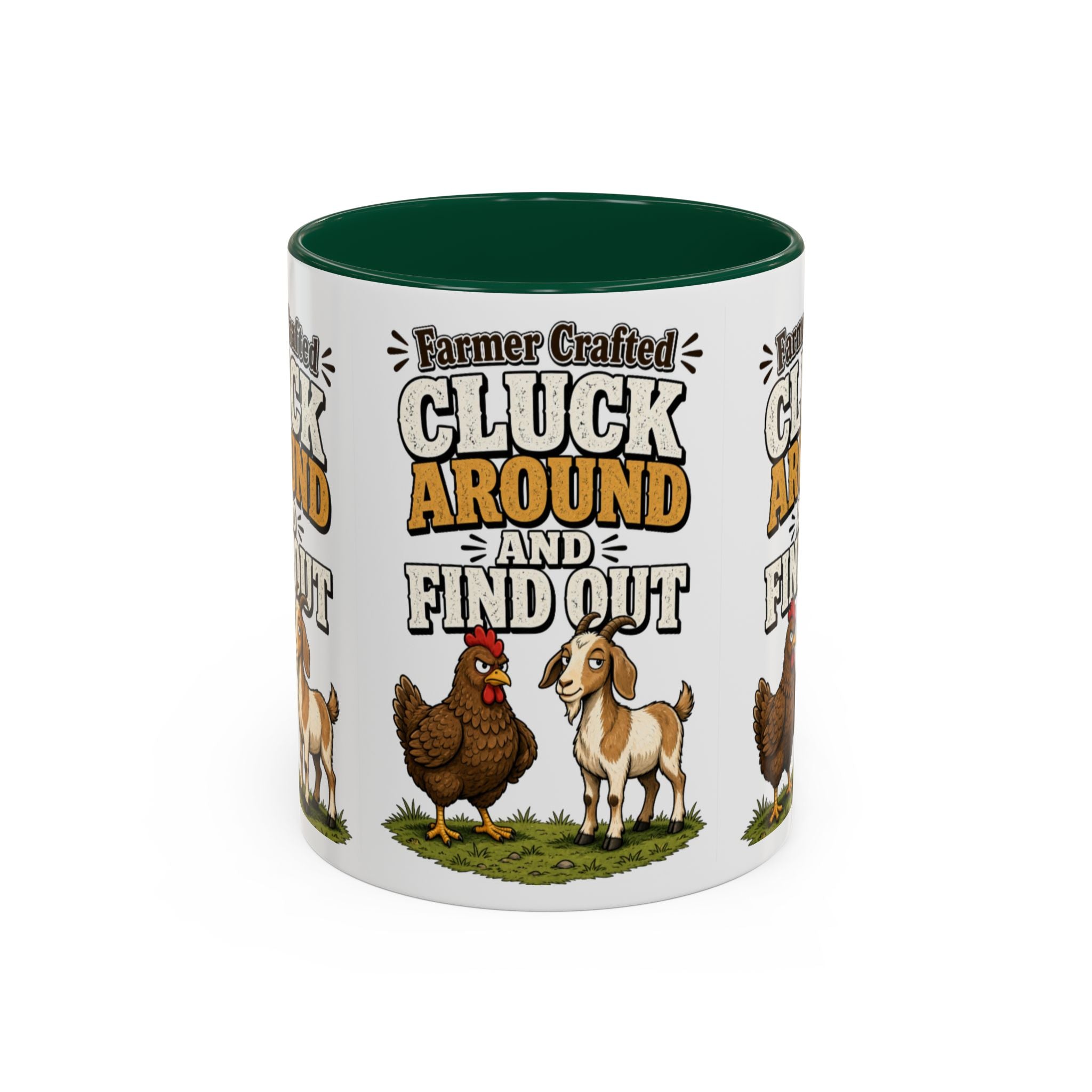 Farmer Crafted “Cluck Around and Find Out” Ceramic Accent Mug — Funny Chicken & Goat Farm Gift (11oz/15oz)