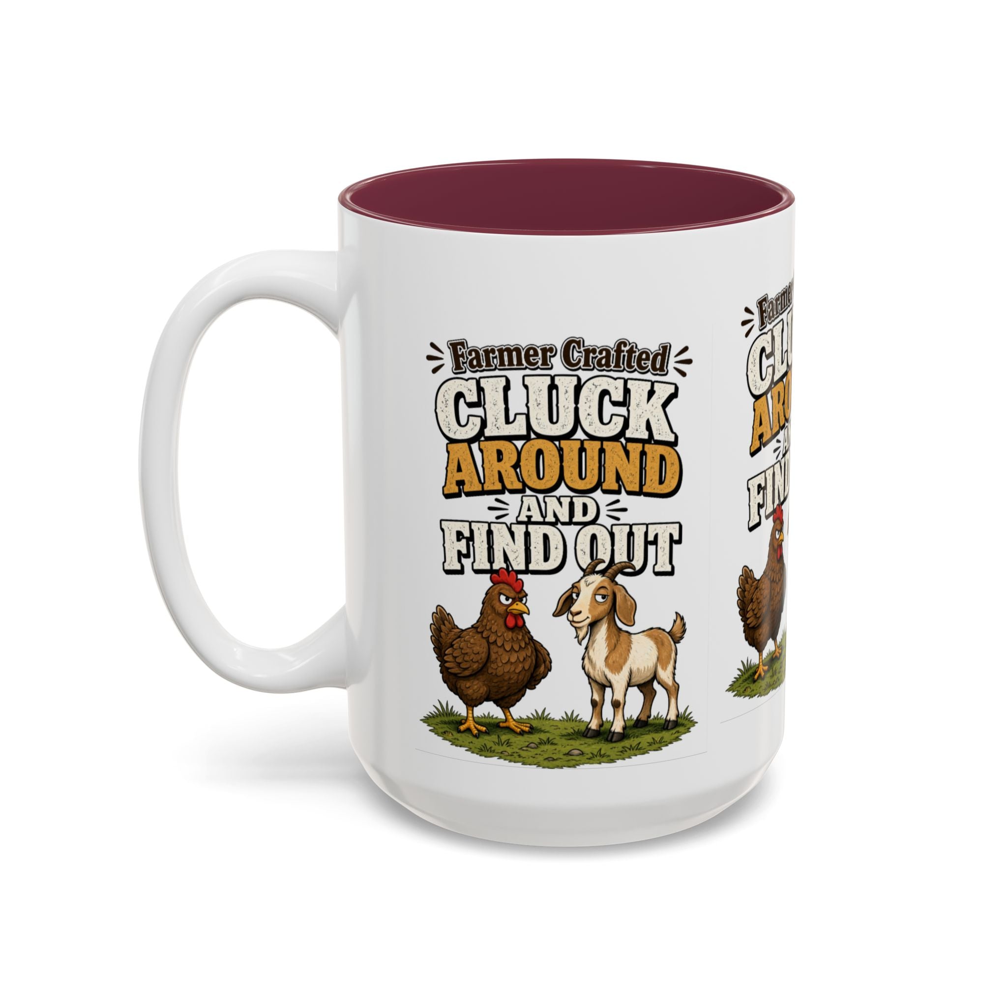 Farmer Crafted “Cluck Around and Find Out” Ceramic Accent Mug — Funny Chicken & Goat Farm Gift (11oz/15oz)