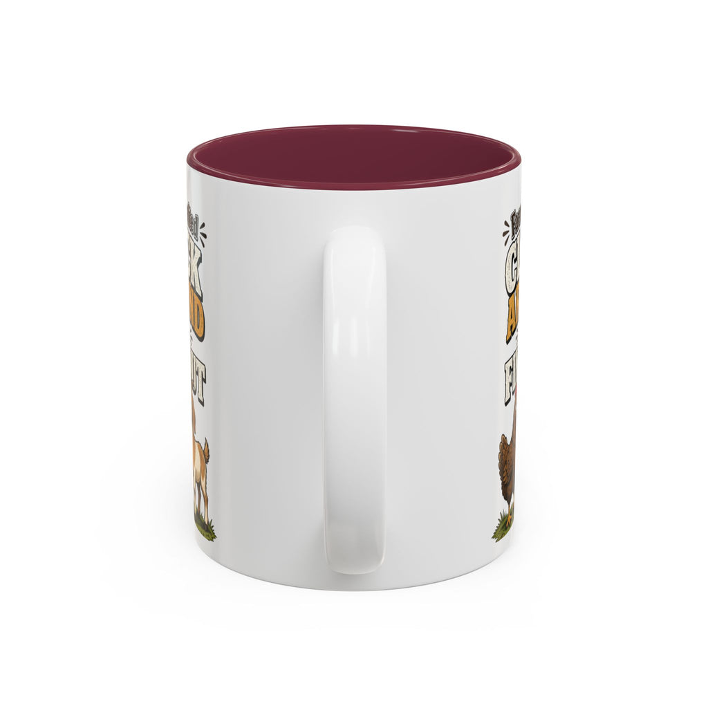 Farmer Crafted “Cluck Around and Find Out” Ceramic Accent Mug — Funny Chicken & Goat Farm Gift (11oz/15oz)