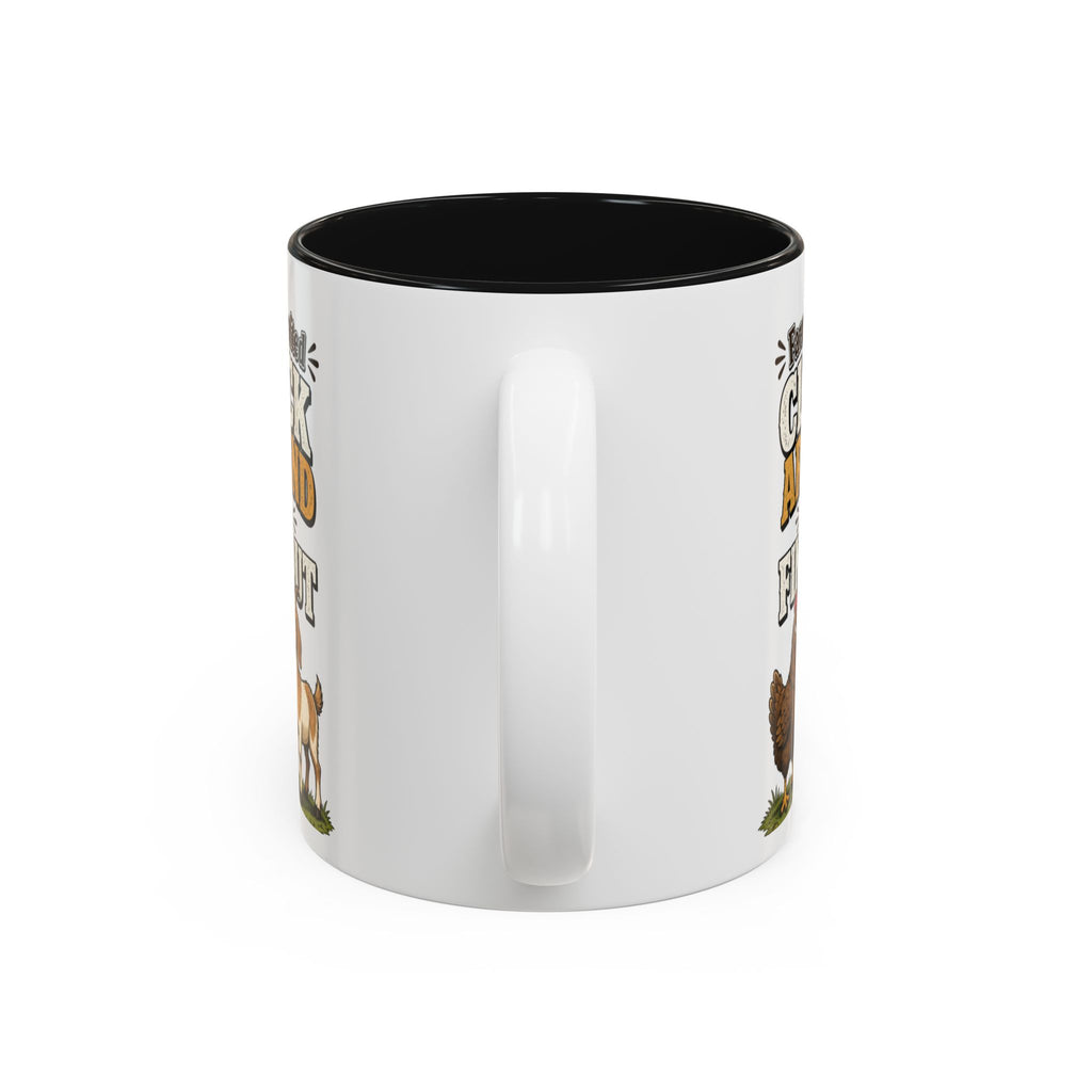 Farmer Crafted “Cluck Around and Find Out” Ceramic Accent Mug — Funny Chicken & Goat Farm Gift (11oz/15oz)