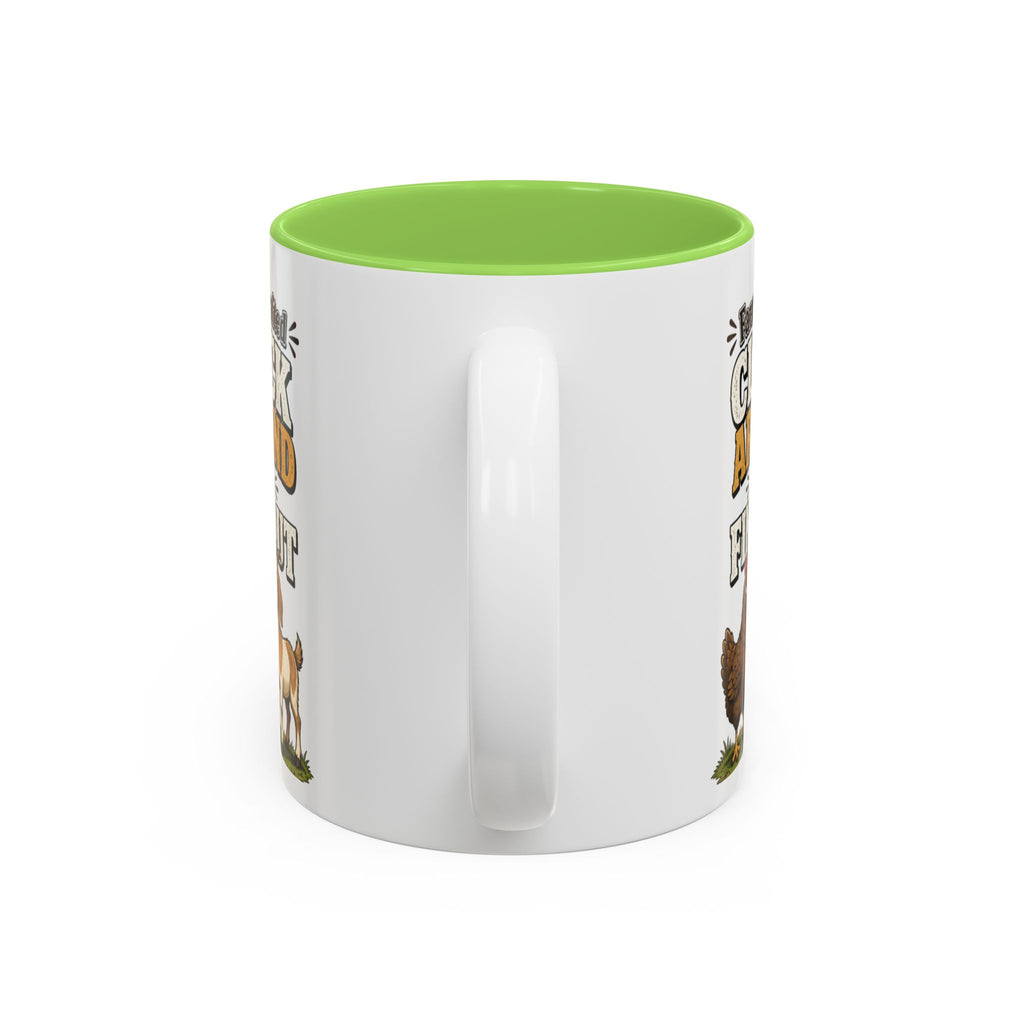 Farmer Crafted “Cluck Around and Find Out” Ceramic Accent Mug — Funny Chicken & Goat Farm Gift (11oz/15oz)