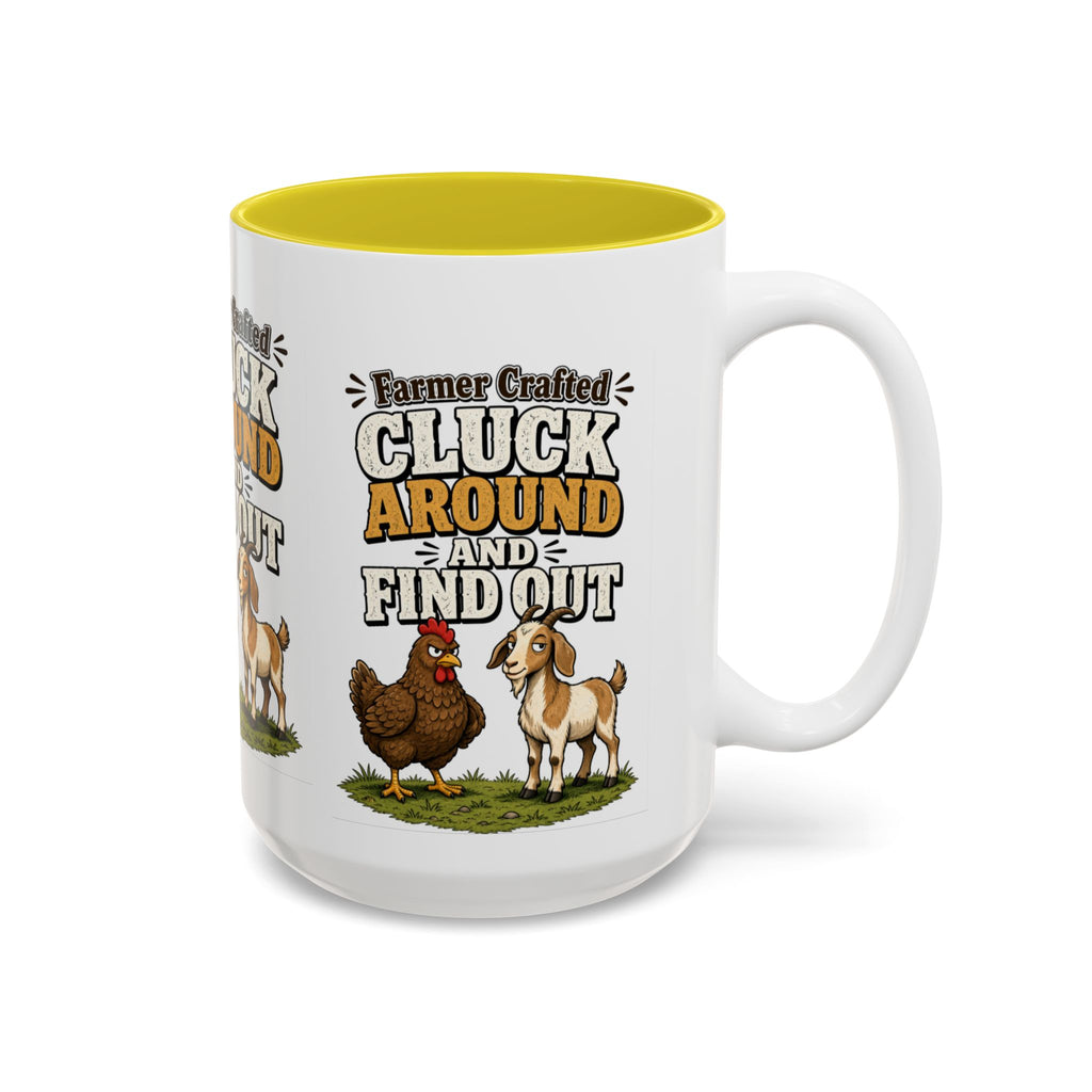Farmer Crafted “Cluck Around and Find Out” Ceramic Accent Mug — Funny Chicken & Goat Farm Gift (11oz/15oz)