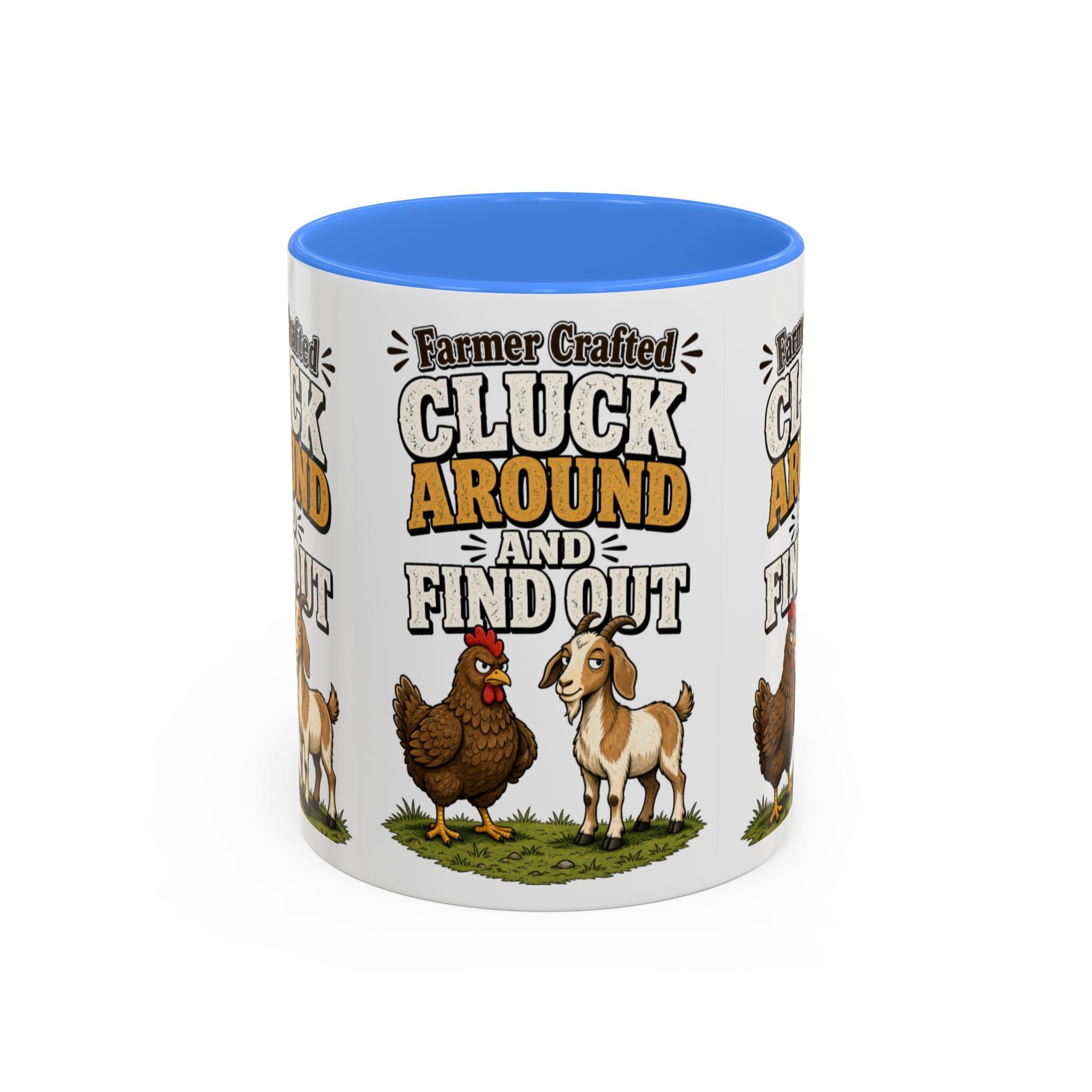 Farmer Crafted “Cluck Around and Find Out” Ceramic Accent Mug — Funny Chicken & Goat Farm Gift (11oz/15oz)