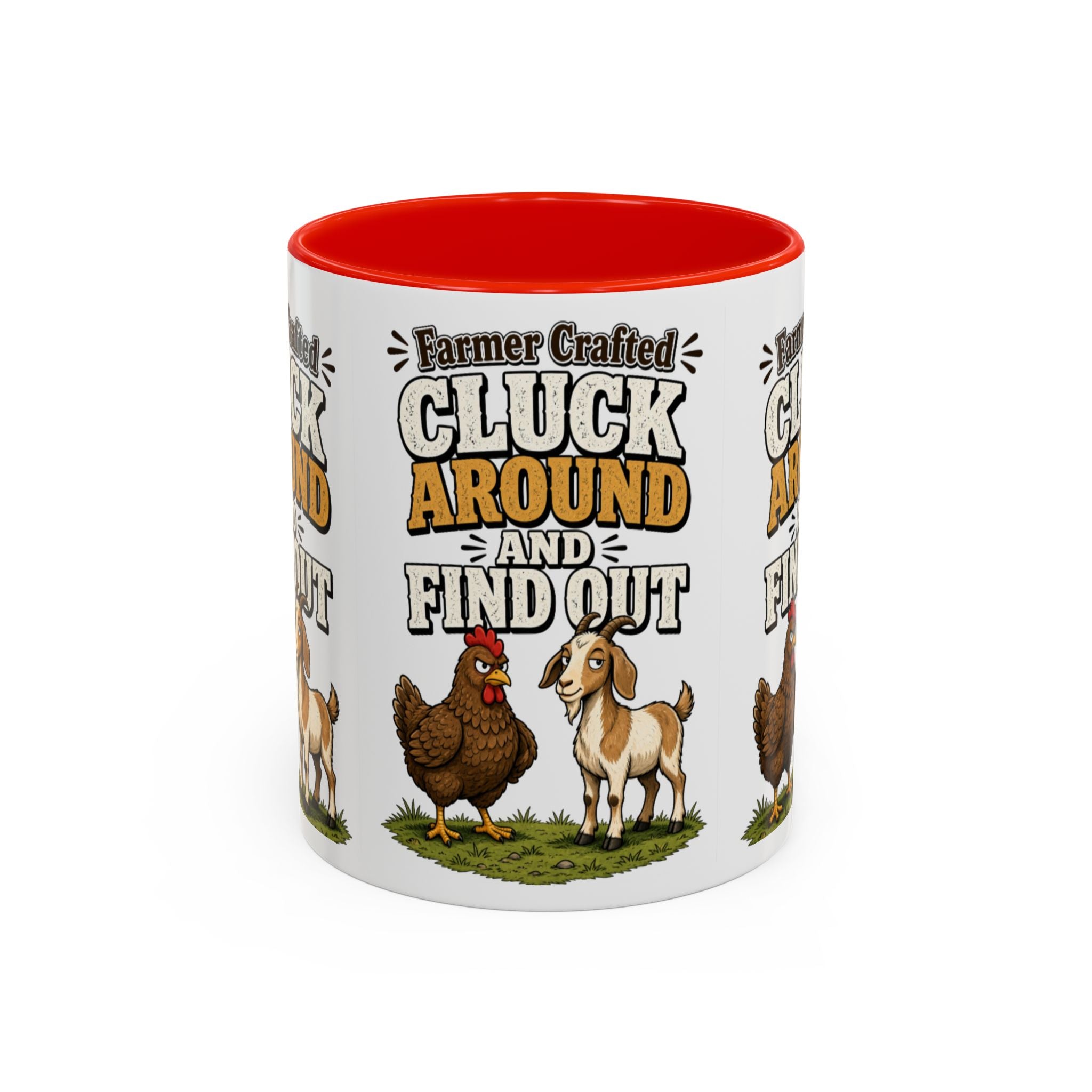 Farmer Crafted “Cluck Around and Find Out” Ceramic Accent Mug — Funny Chicken & Goat Farm Gift (11oz/15oz)