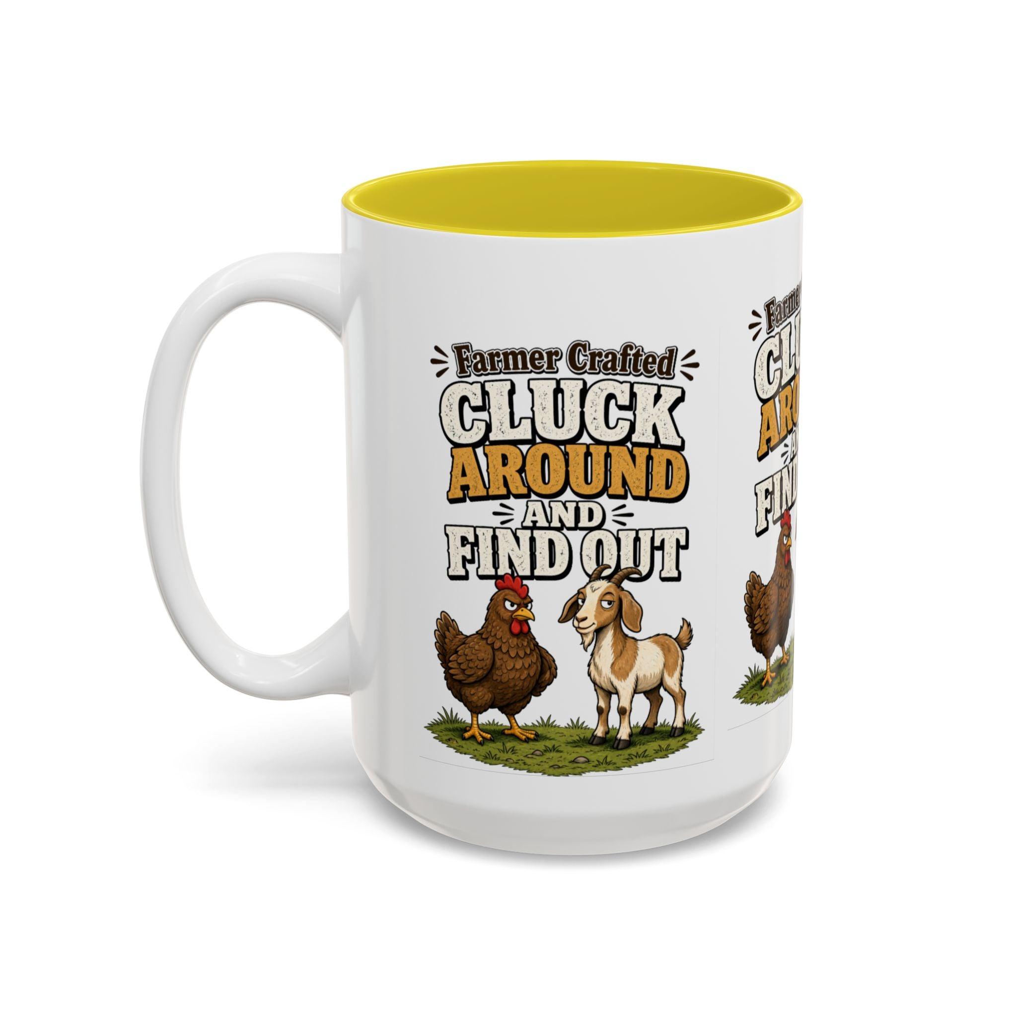 Farmer Crafted “Cluck Around and Find Out” Ceramic Accent Mug — Funny Chicken & Goat Farm Gift (11oz/15oz)