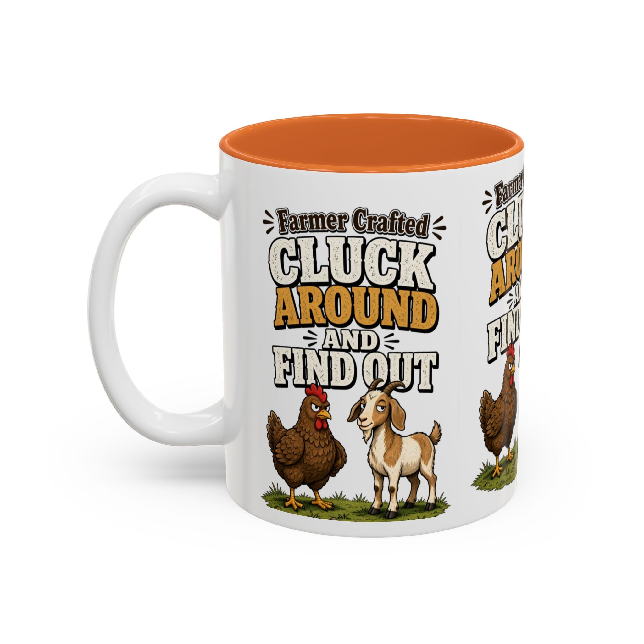 Farmer Crafted “Cluck Around and Find Out” Ceramic Accent Mug — Funny Chicken & Goat Farm Gift (11oz/15oz)